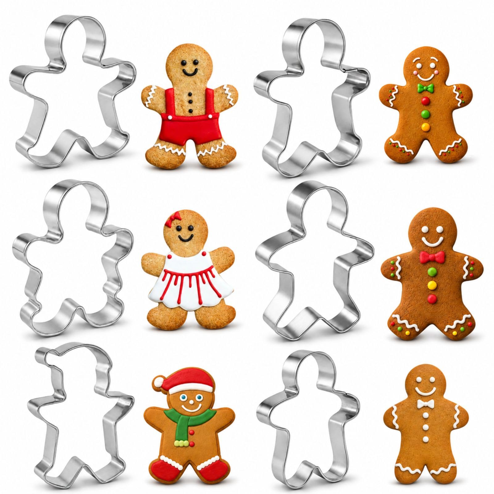 6 PCS Gingerbread Cookie Cutter Set,Stainless Steel Christmas Cookie Cutter