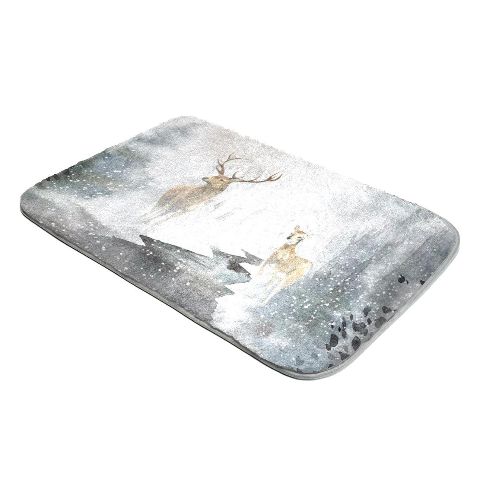 Tapis poils longs fausse fourrure douceur luxe aquarelle cerf dessin main salon chic lot de 2
