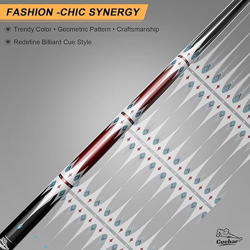 Miniatura 18 de Taco de billar de 58 pulgadas, 2 piezas con incrustaciones de espada geométrica, agarre sin envolver, eje de arce, punta de 0.512 in con tiza Azul