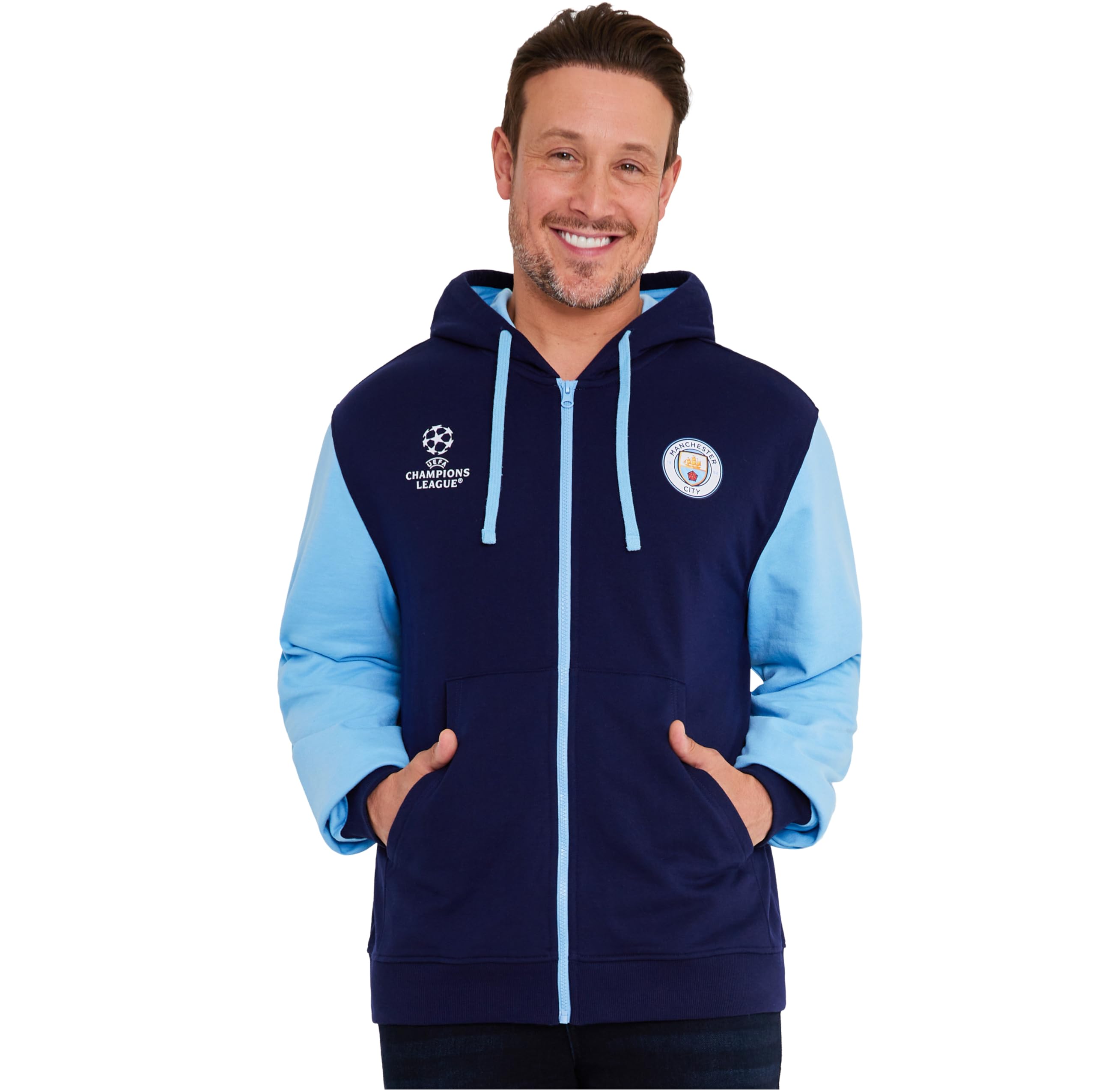 MANCHESTER CITY F.C. Zip Up Mens Hoodies Teens Hooded Sweatshirt Man City Gifts (Navy/Blue, 2XL)