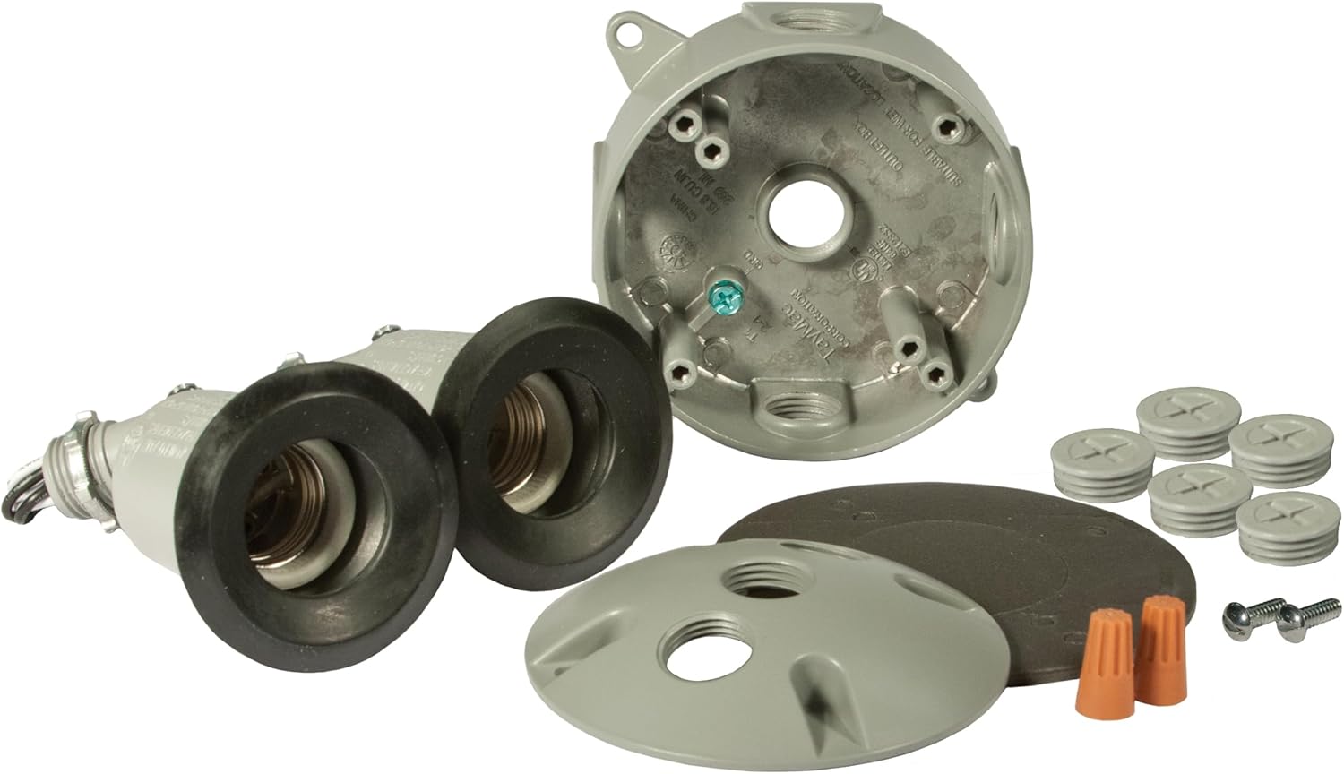 BELL 5829-5G 4 in. Round Light Weatherproof Kit for 75-150W Par38 Lamps, Includes 2-Lampholders, Box, and Cover, Gray (4-Pack)