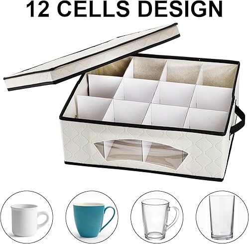 Miniatura 3 de Dicunoy Caja de almacenamiento para tazas y tazas, contenedores de almacenamiento de China con divisores, capacidad para 12 cajas de almacenamiento