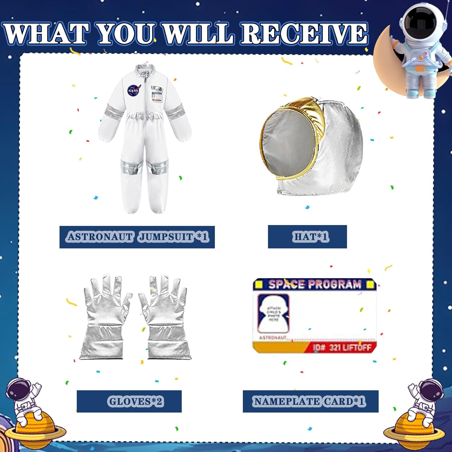 QJWBZ NASA Astronaut Costumes for Kids: America Spacesuit for Boys Girls Space Jumpsuit Set Halloween Dress Up Cosply - Image 3