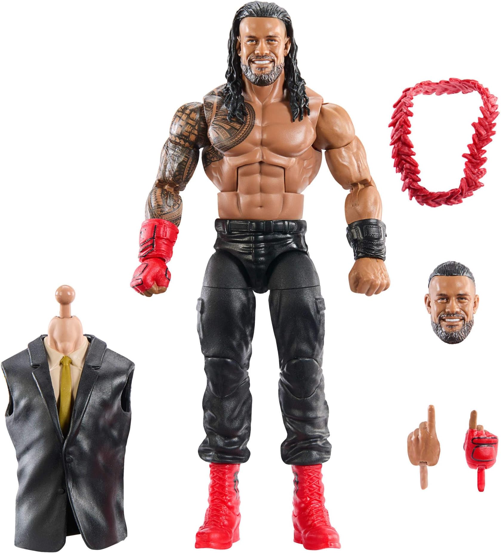 Mattel WWE Elite Collection Action Figure & Accessories, Premium Live Event Roman Reigns Set, SummerSlam with William Regal Build-A-Figure Parts, JCJ55