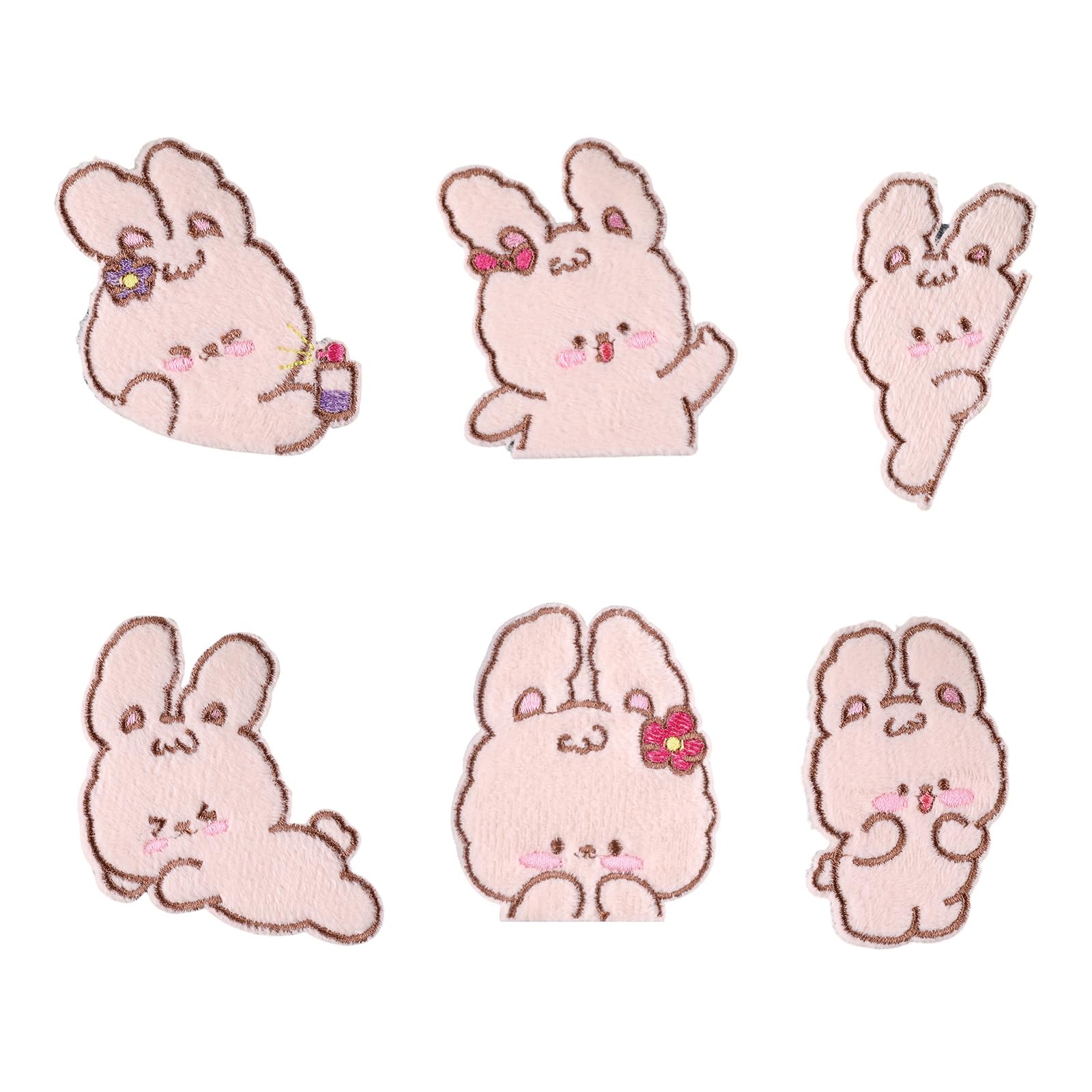 Buxuaaaa 6 Combinations 6 Pcs Animal Iron On Patches Cartoon Rabbits Embroidered Patches Sewing Applique For Bag Decoration
