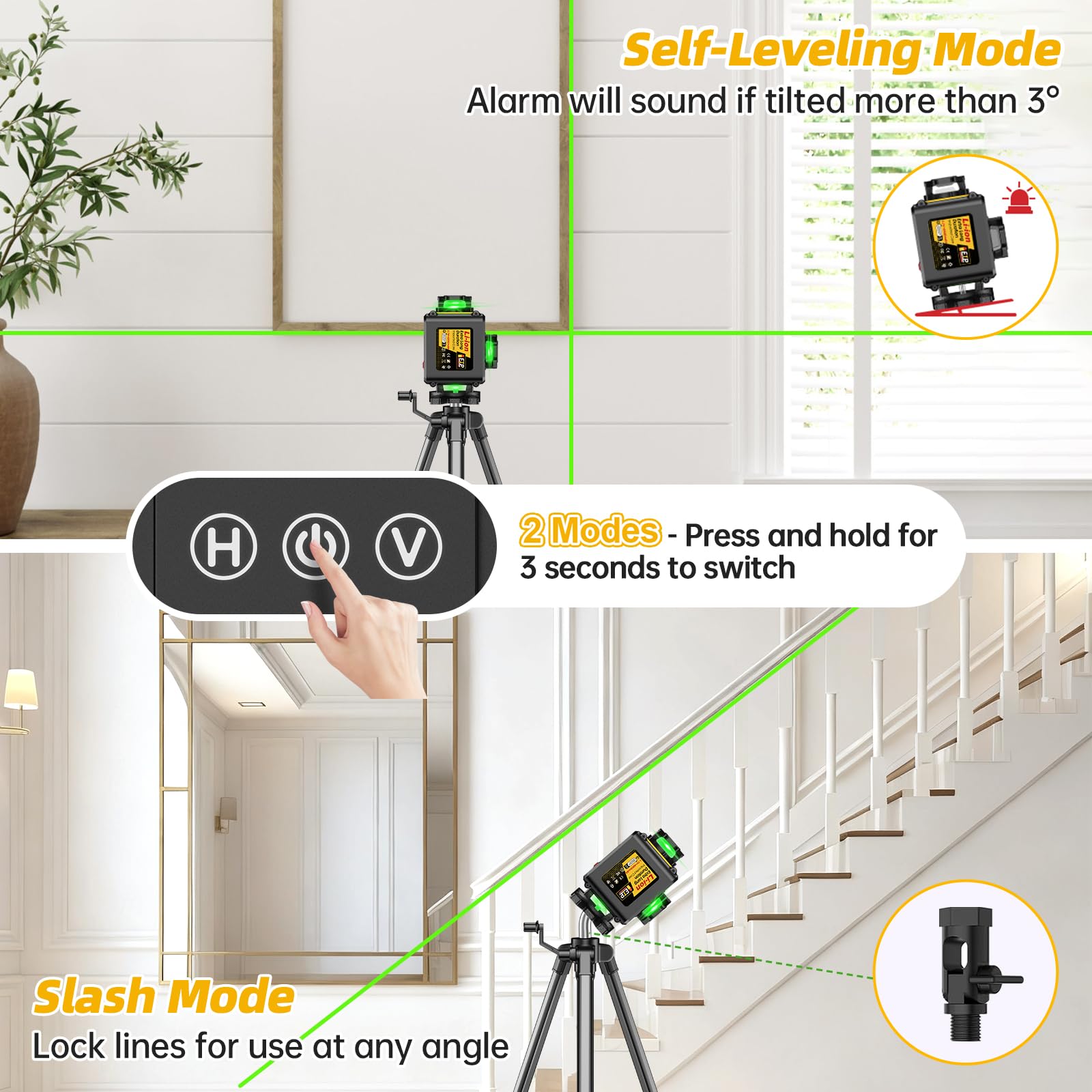 Livella Laser con Treppiede,Livella Laser Autolivellante 360 con 2x4800mAh Batterie, 4X 360 °Livello Laser con Indicatore LED,16 Linee Laser Verde/APP/Telecomando/IP54 Impermeabile
