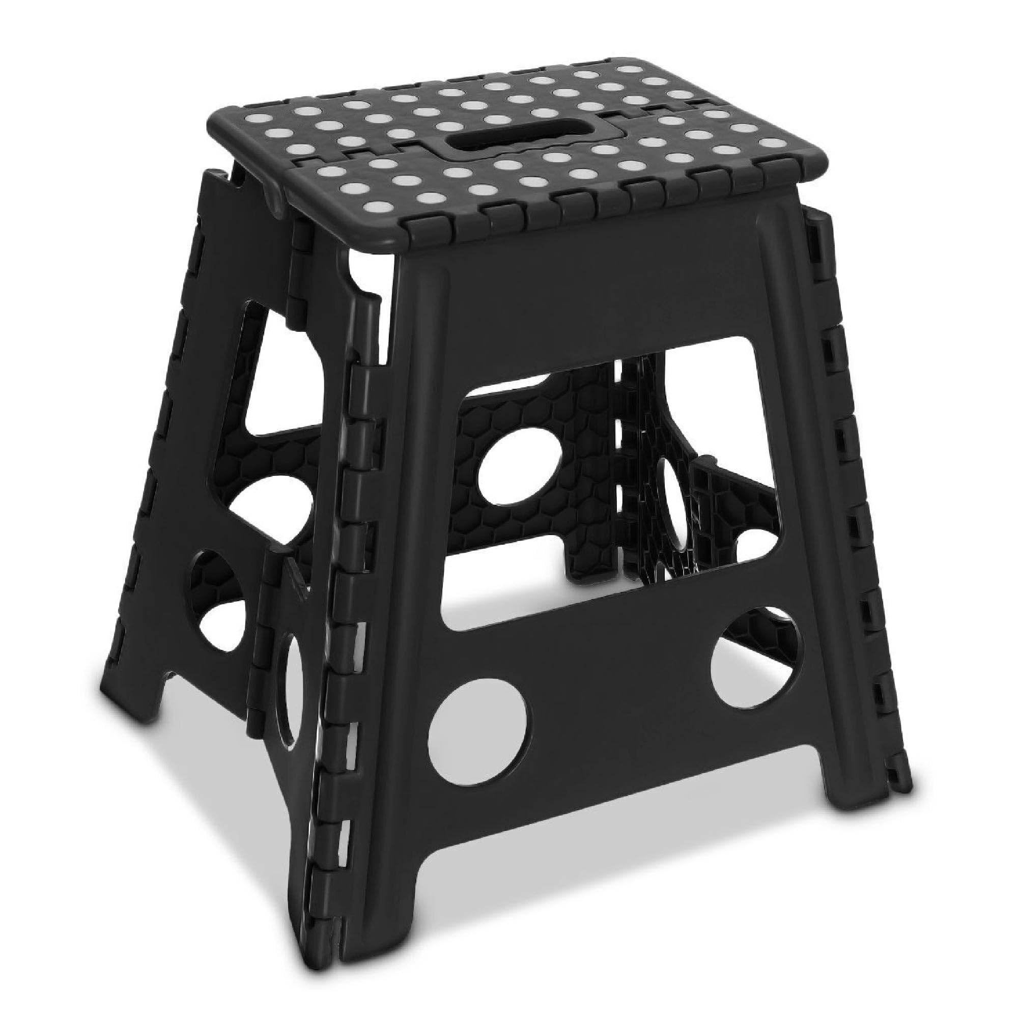 Rynli Black 16 Inches Folding Step Stool Enough To Hold 150Kg Lightweight Foldable Stepping Stool For Adults And Kids, Compact And Lightweight Non-Slip Folding Stools For Kitchen Bathroom Bedroom (Black)