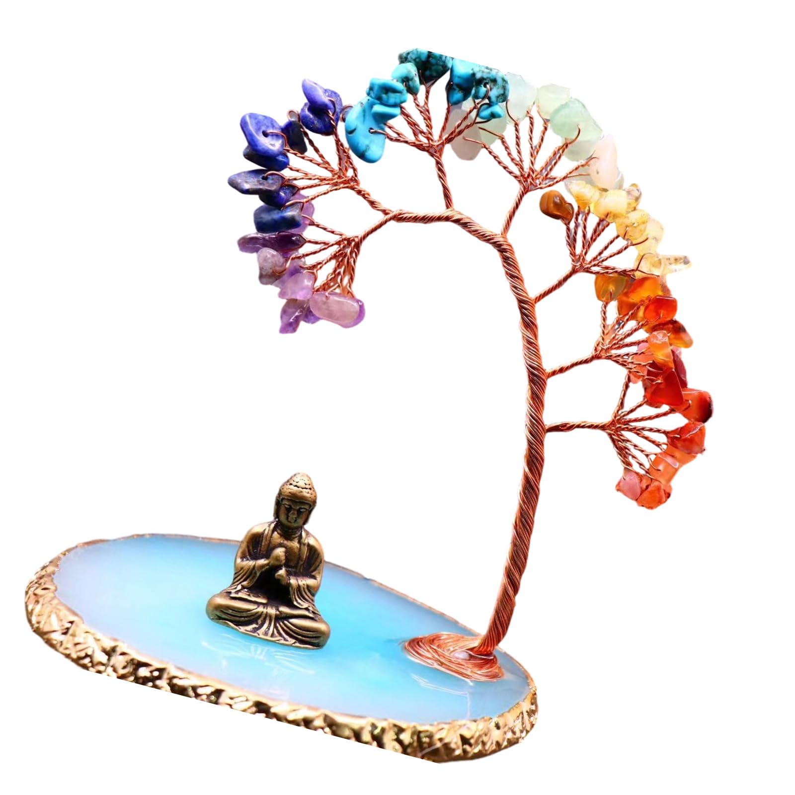 Hsioluted Money Tree Buddhas Statue and Crystal Tree Feng Shui Ornament Yogas Meditations Decors Bring Wealth and Good Luck Money for Wealth and Luck