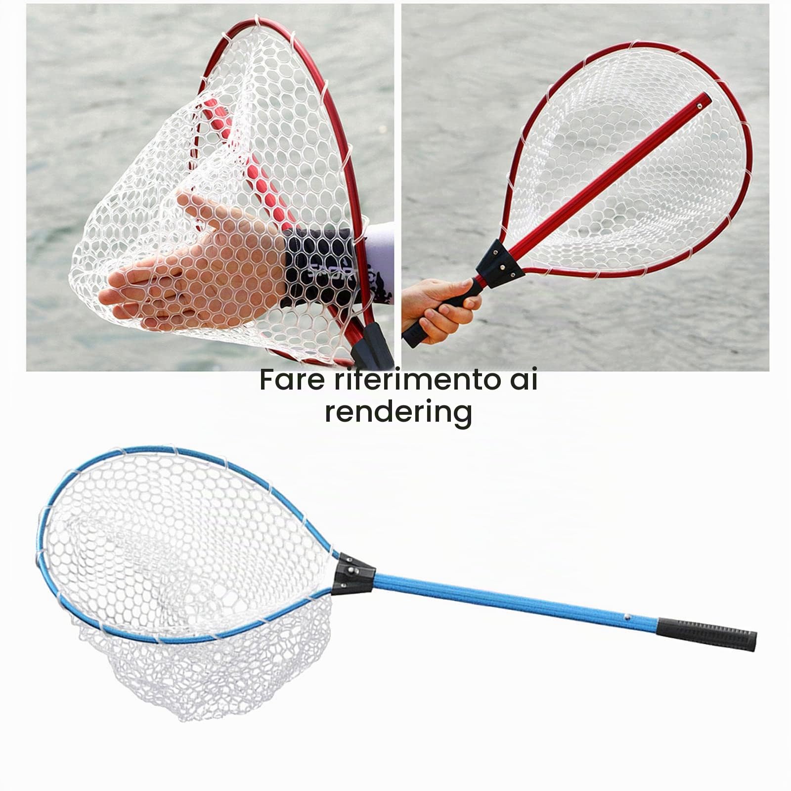 N/A Rete da Pesca Guadino per Pesci, Manico telescopico Pieghevole Pieghevole, Rete in Materiale di Gomma Resistente, Cattura o Rilascio Sicuro del Pesce - Blu