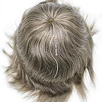 Vista 35 de Tupé para hombre, línea capilar natural, color gris, sistema de cabello humano real para hombres, postizo marrón con bucle en V para hombres, 8 x