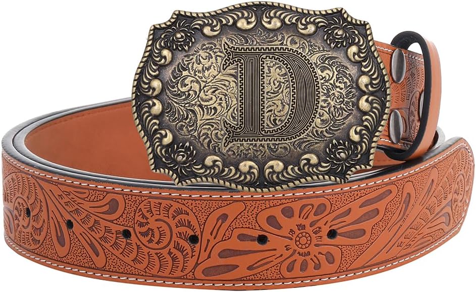 Btilasif Belt Buckles Men Western Cowboy Initial Letters ABCDJMR Mens Texas Rodeo Belt Buckle for Boys Girls
