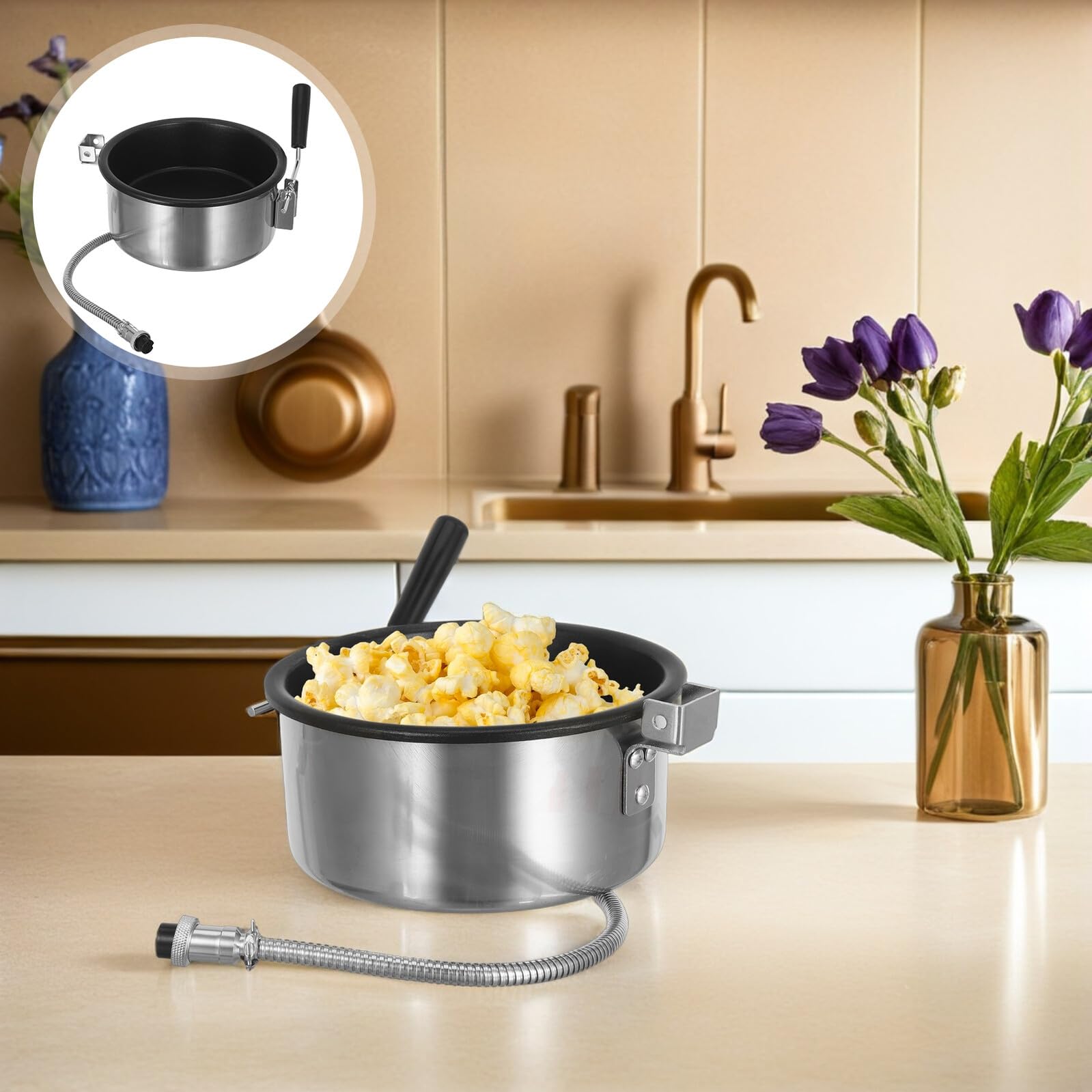 Pentola Sostitutiva per Macchina per Popcorn da 8 Oz in Acciaio Inossidabile Antiaderente Riscaldamento Uniforme, per Serate Cinema e Feste