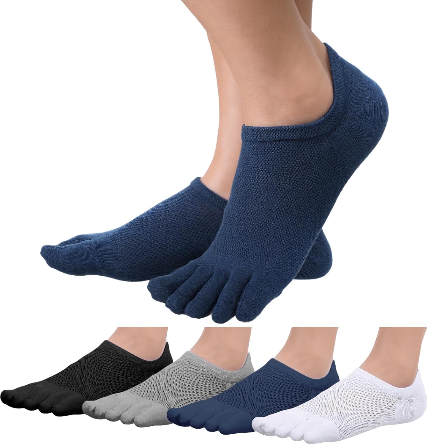 4 Pairs Toe Socks, No Show Low Cut Running Five Finger Walking Sports Sock for Men Women