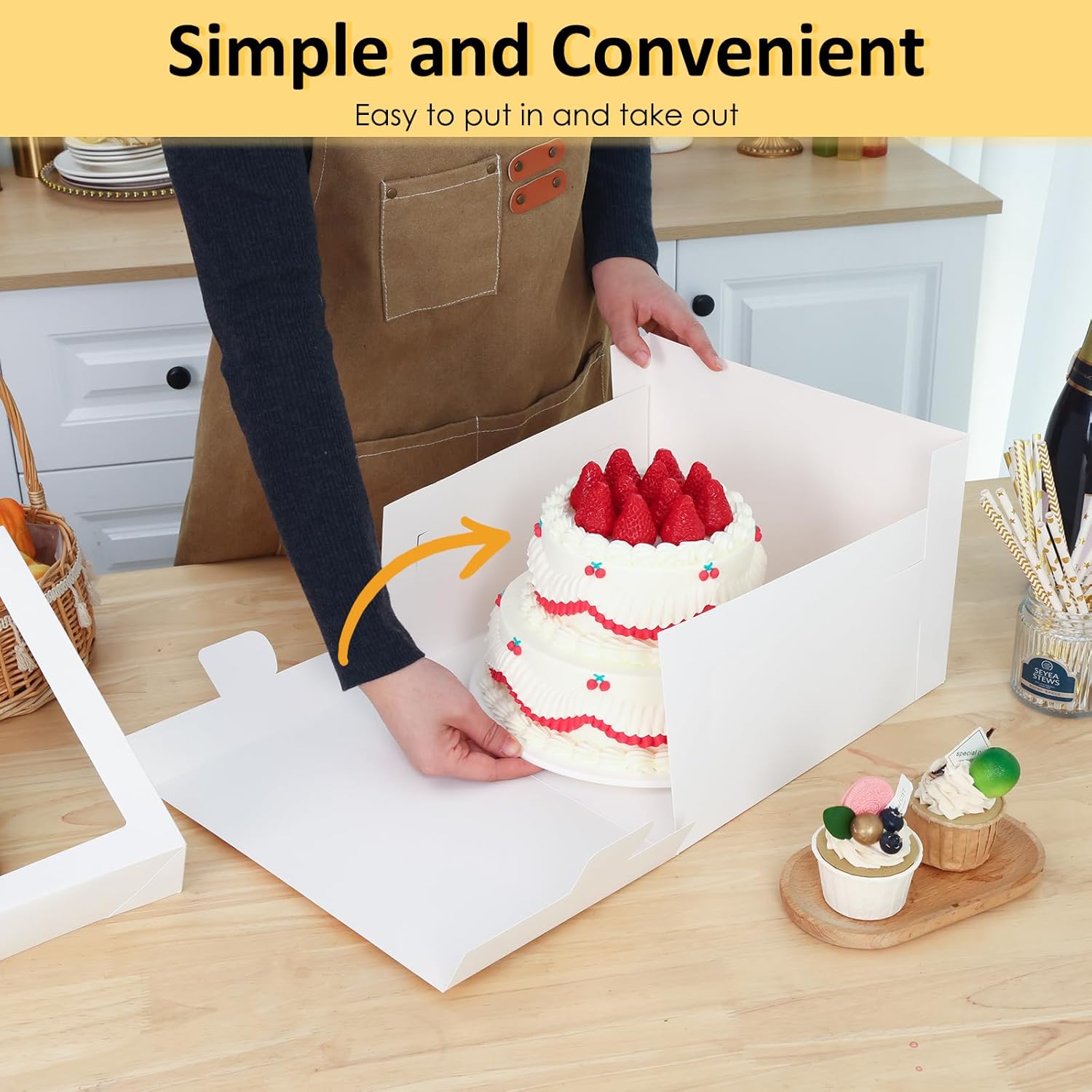 Moretoes 30pcs Cake Boxes 12x12x8 Inch, Bakery Containers with Large Window, 12 Inch White Cake Carrier, Disposable Boxes for Birthday, Party, Cupcake Cookie Pie Pastry