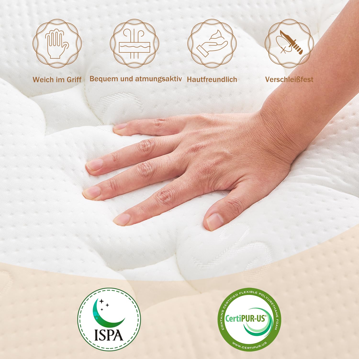 Hiepunos Materasso 160 x 200 cm, 26 cm, altezza materasso a molle insacchettate, grado di durezza H3,7 zone, ortopedico con strato di memory foam, scarico della schiena, certificato Öko-Tex