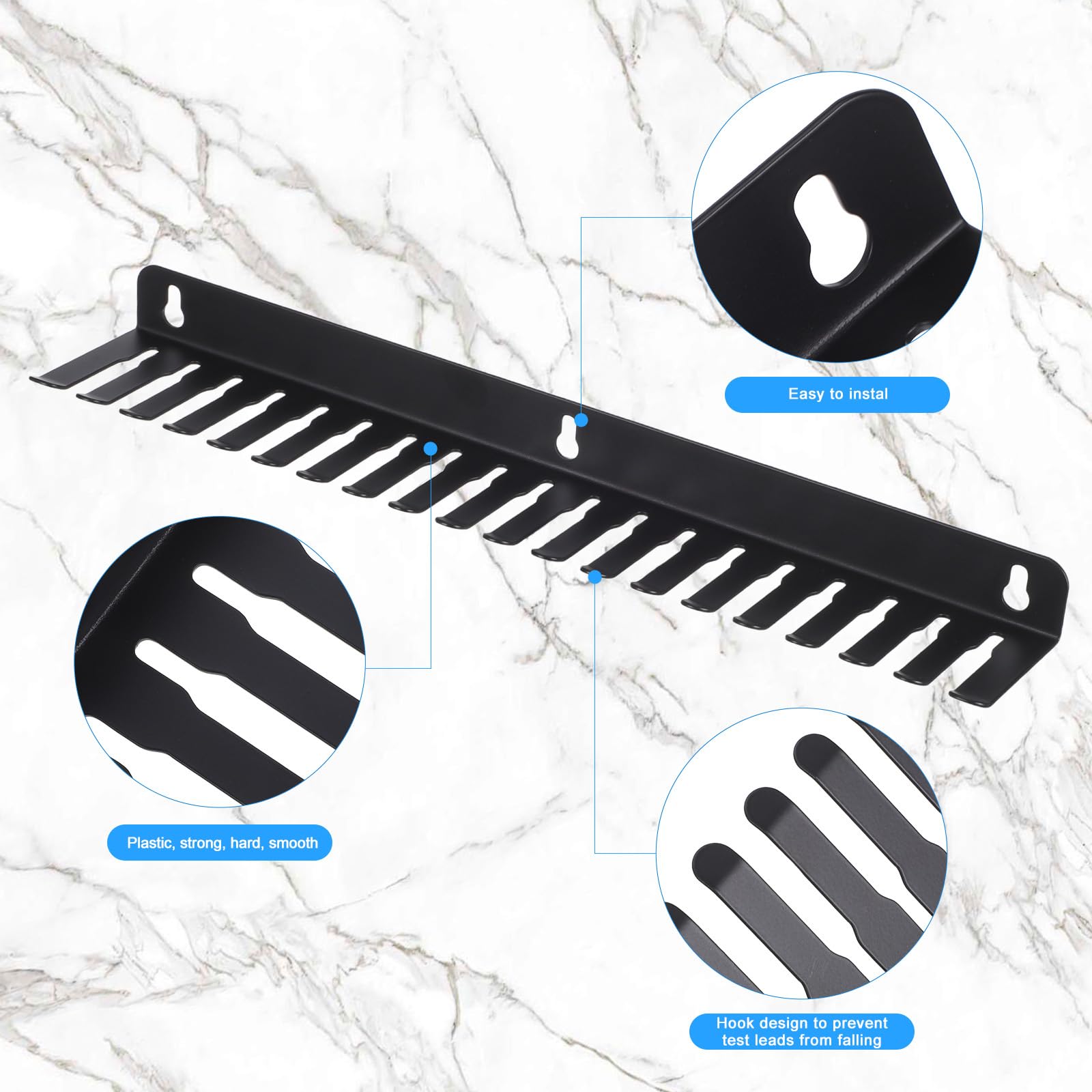 Wall Mount Cable Organizer, 19 Slots Cable Holder, Carbon Steel Wire Storage Rack, 5.5-9.5mm Cable Management for Home Office, Black