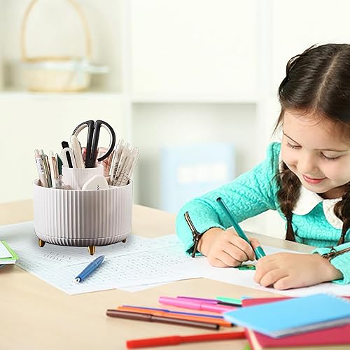 Miniatura 6 de MUAMAX Soporte para lápices de escritorio, organizadores de bolígrafos giratorios de 360 para escritorio, organizador de suministros de papelería