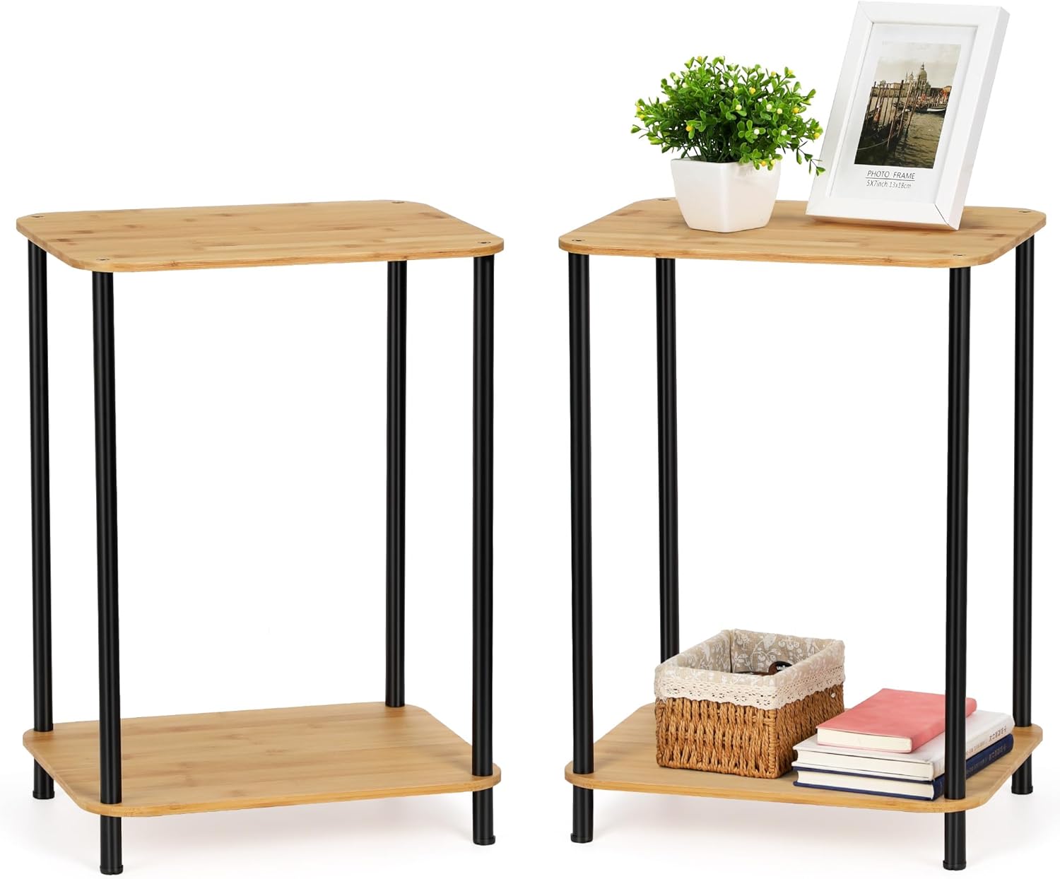 Amazon.com: End Tables，Living Room End Tables Set of 2, Modern Bamboo ...