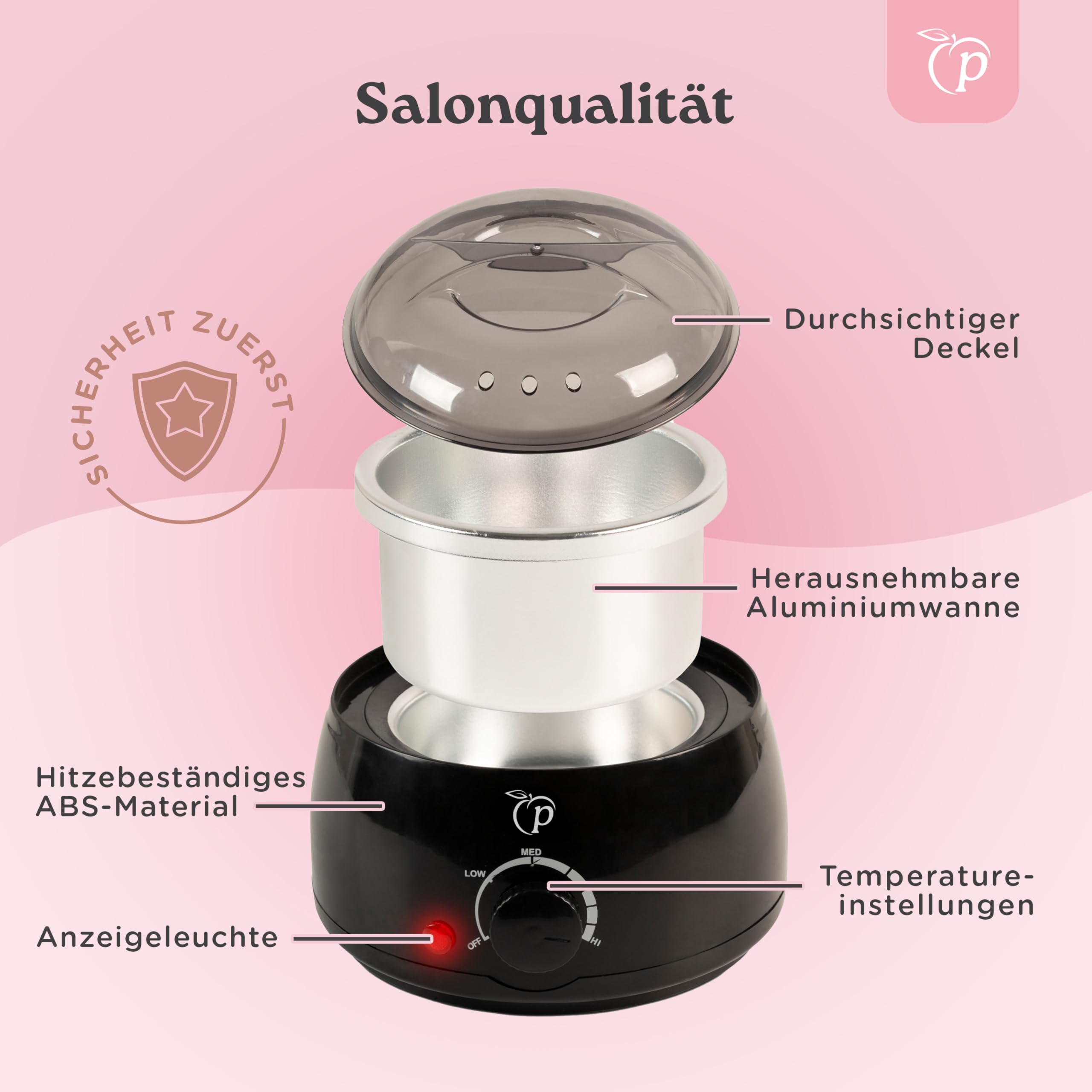 Wachswärmer | Waxing Set mit 100g Wachsperlen für Haarentfernung + 10 Spatel aus Holz + Aluminium-Wachstopf | Warmwachsgerät | Professional Elektrischer Wachserhitzer für Alle Wachstypen