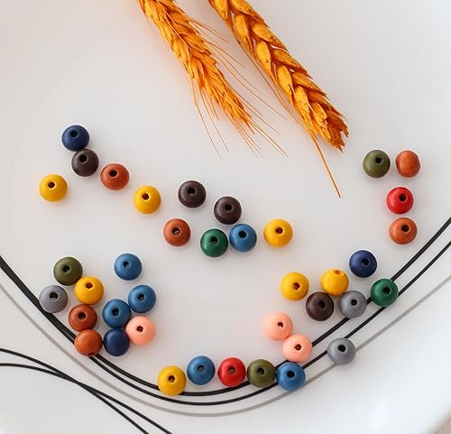 Miniatura 3 de ToBeIT 1000 cuentas de madera de color con cuentas de madera de otoño, cuentas redondas rústicas de macramé para hacer joyas, bricolaje y