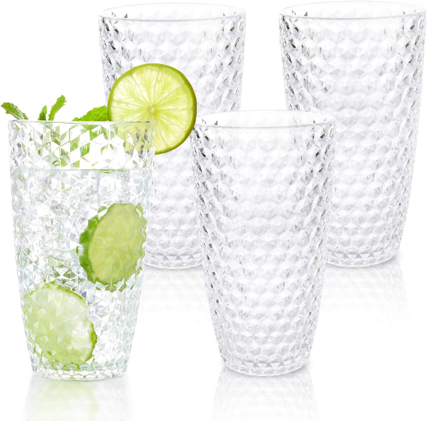 BELLAFORTE Shatterproof Tritan Plastic Tall Tumbler, 19oz Drinking Glasses Set of 4 - Laguna Beach Unbreakable Outdoor Drinkware for Party, Poolside, Indoor Use - Dishwasher Safe, BPA Free - Clear