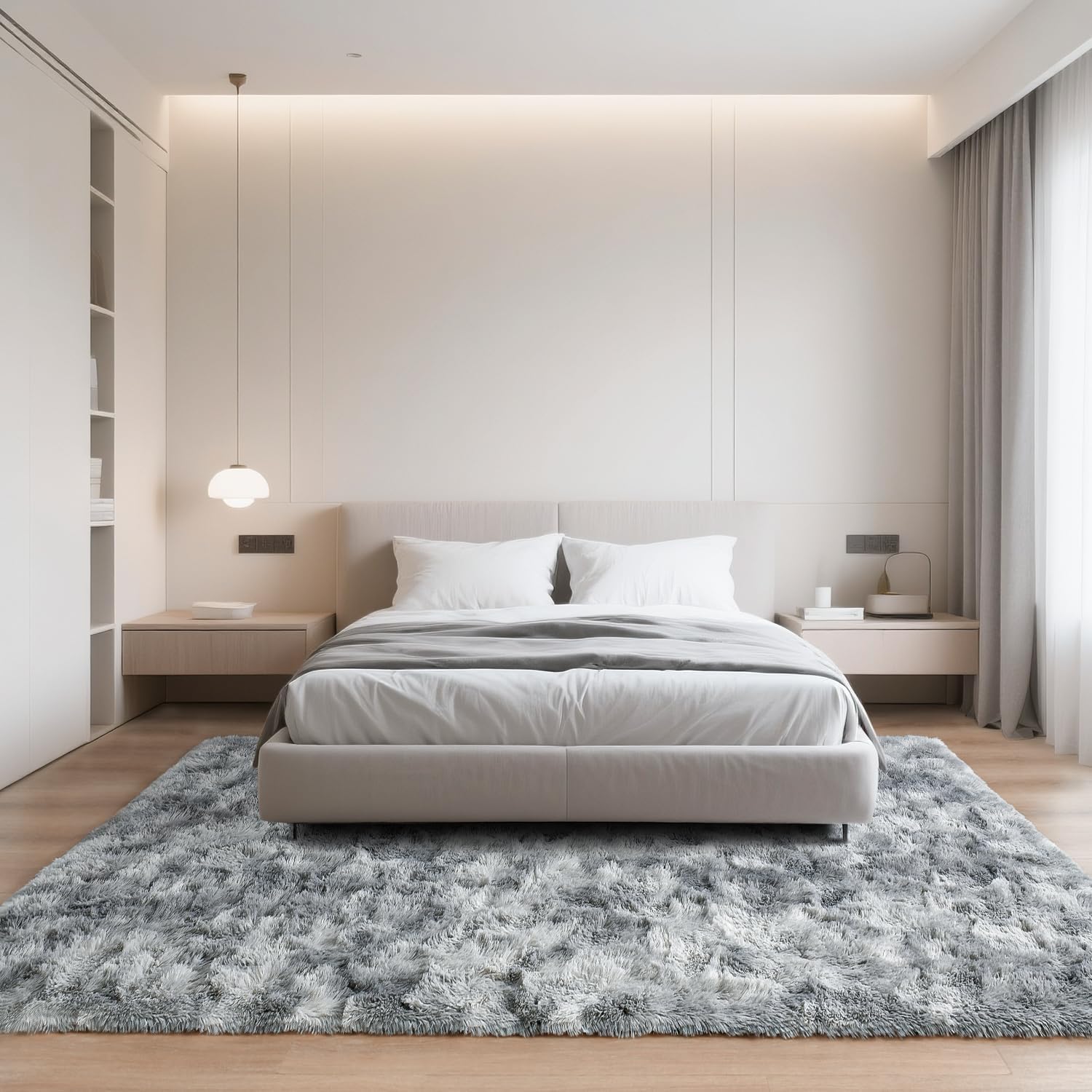 HQAYW 5x8 Area Rugs for Living Room, Tie-Dyed Ultra Soft Fluffy Washable Non-Slip Rug, Plush Shaggy Modern Indoor Carpet for Kids Girls and Boys Dorms Nursery Bedroom Office Home Decor, Light Grey