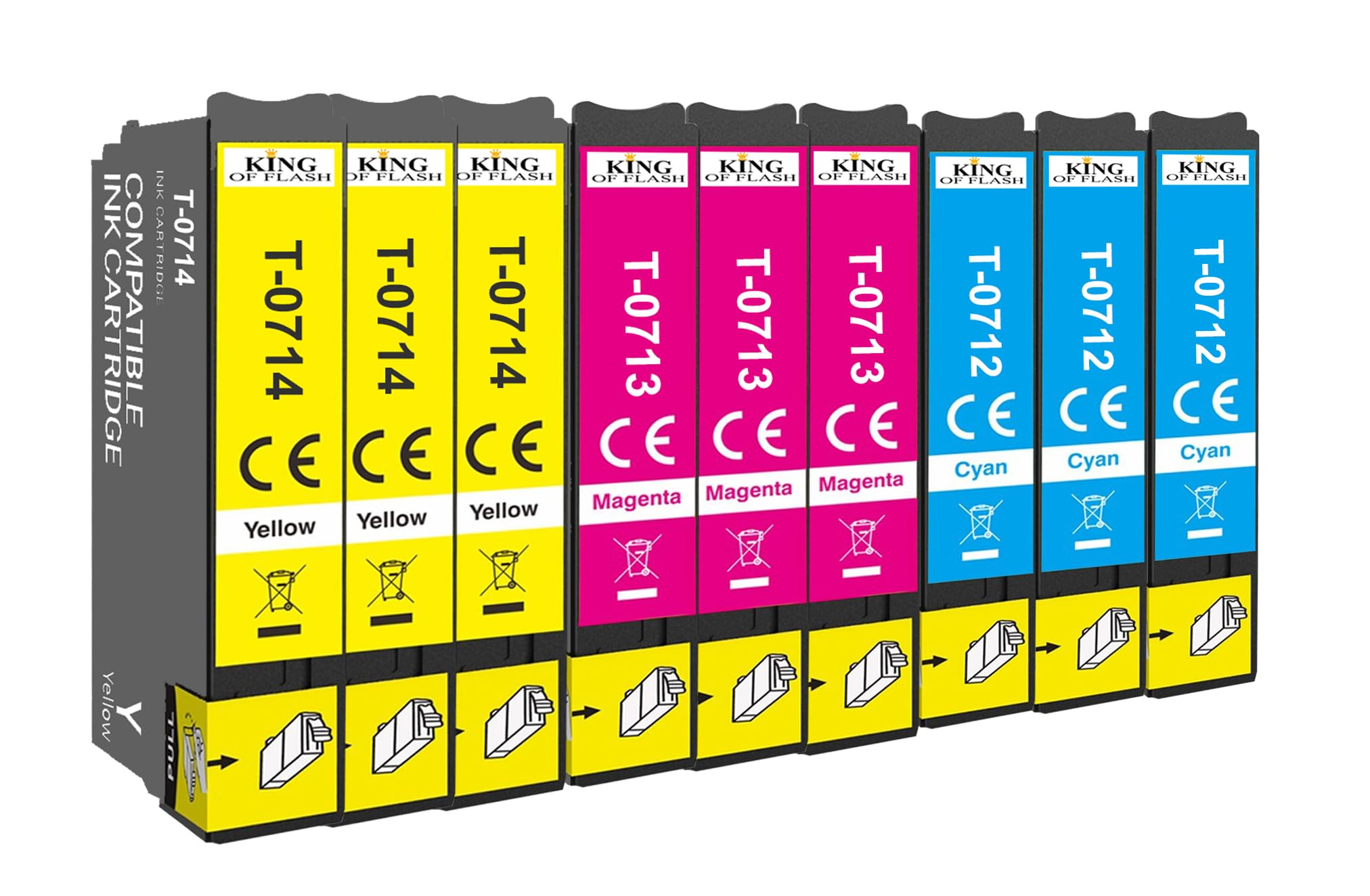 Ink Replacement for Epson E-0712 0713 0714 Ink Cartridges Compatible for Epson Stylus SX218 SX415 SX515W SX200 DX7450 DX8400 DX8450 SX100 DX4000 (3 Cyan, 3 Magenta, 3 Yellow)