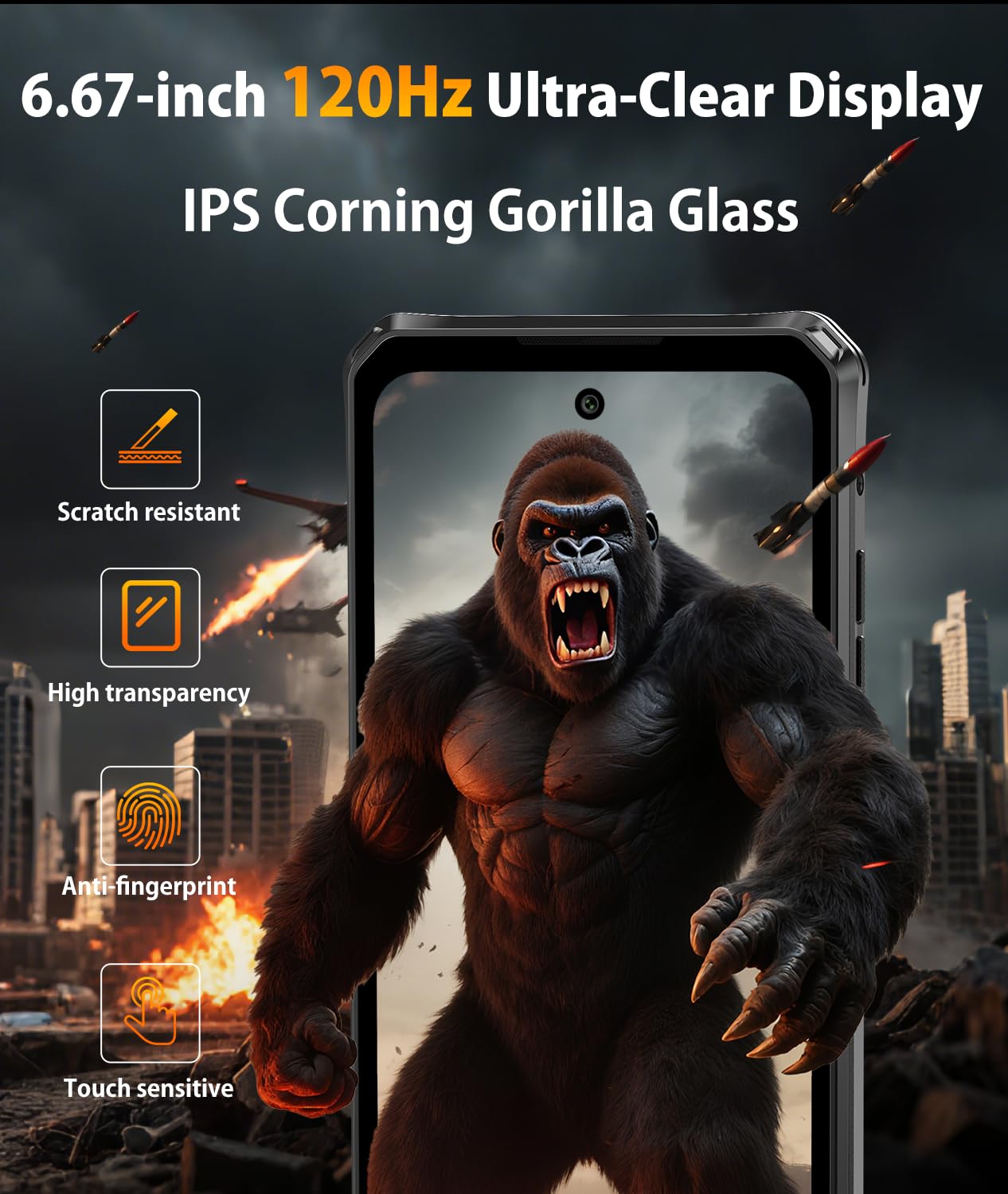 FOSSiBOT F114-120 Hz+6.67" Corning Glass Outdoor Handy Android 15, 16GB+128GB/2TB Ultra-Dünn 10.8 mm Outdoor Smartphone Ohne Vertrag,50MP Ai Kamera, 5000mAh, Gemini AI,NFC/IP68/IP69K,Dual SIM 4G