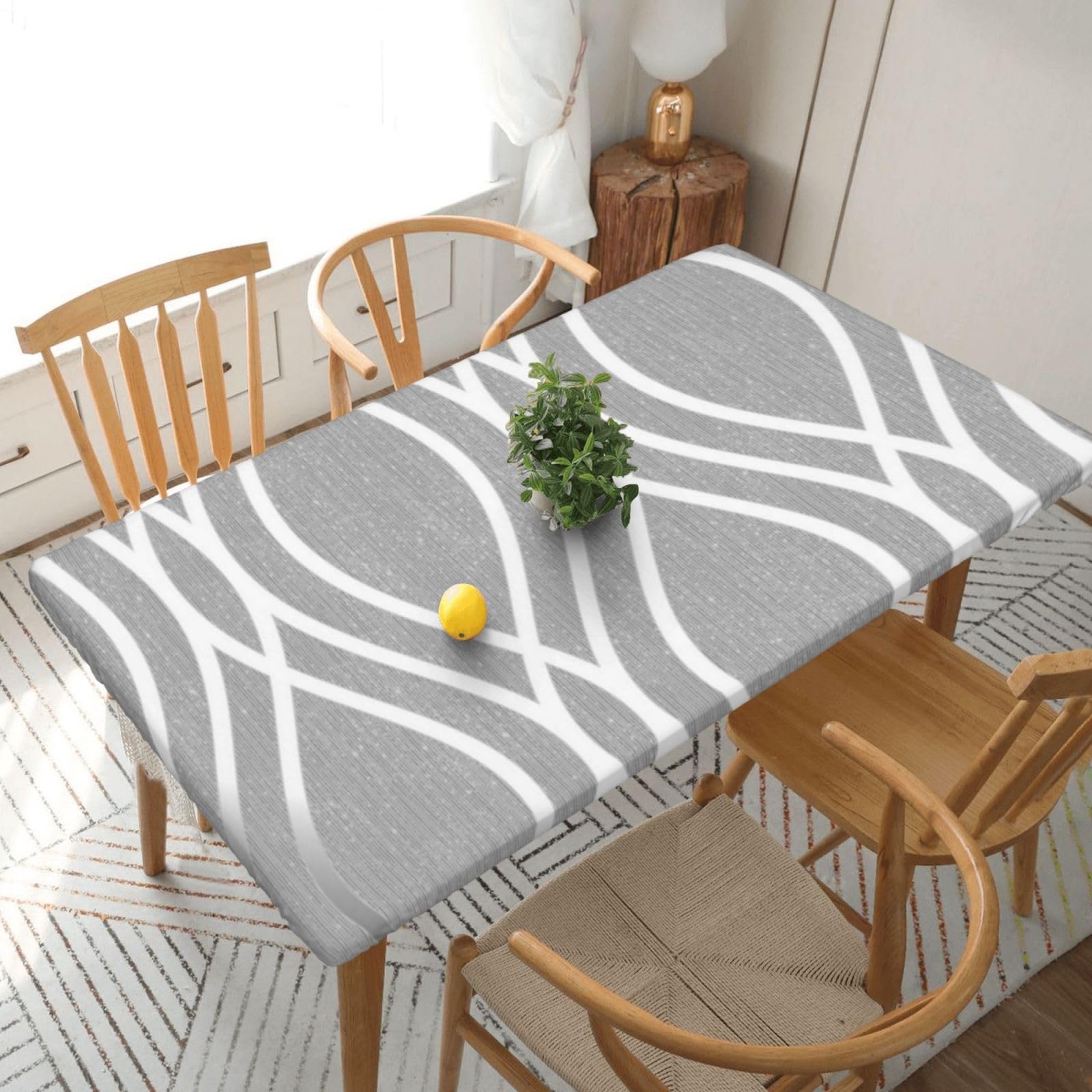 BNVSADC Silver Geometric Figure Printed 5FT Tablecloth Polyester Kitchen Water Resistant Table Cloth Dining Table Decoration Table Covers, 152x76 CM