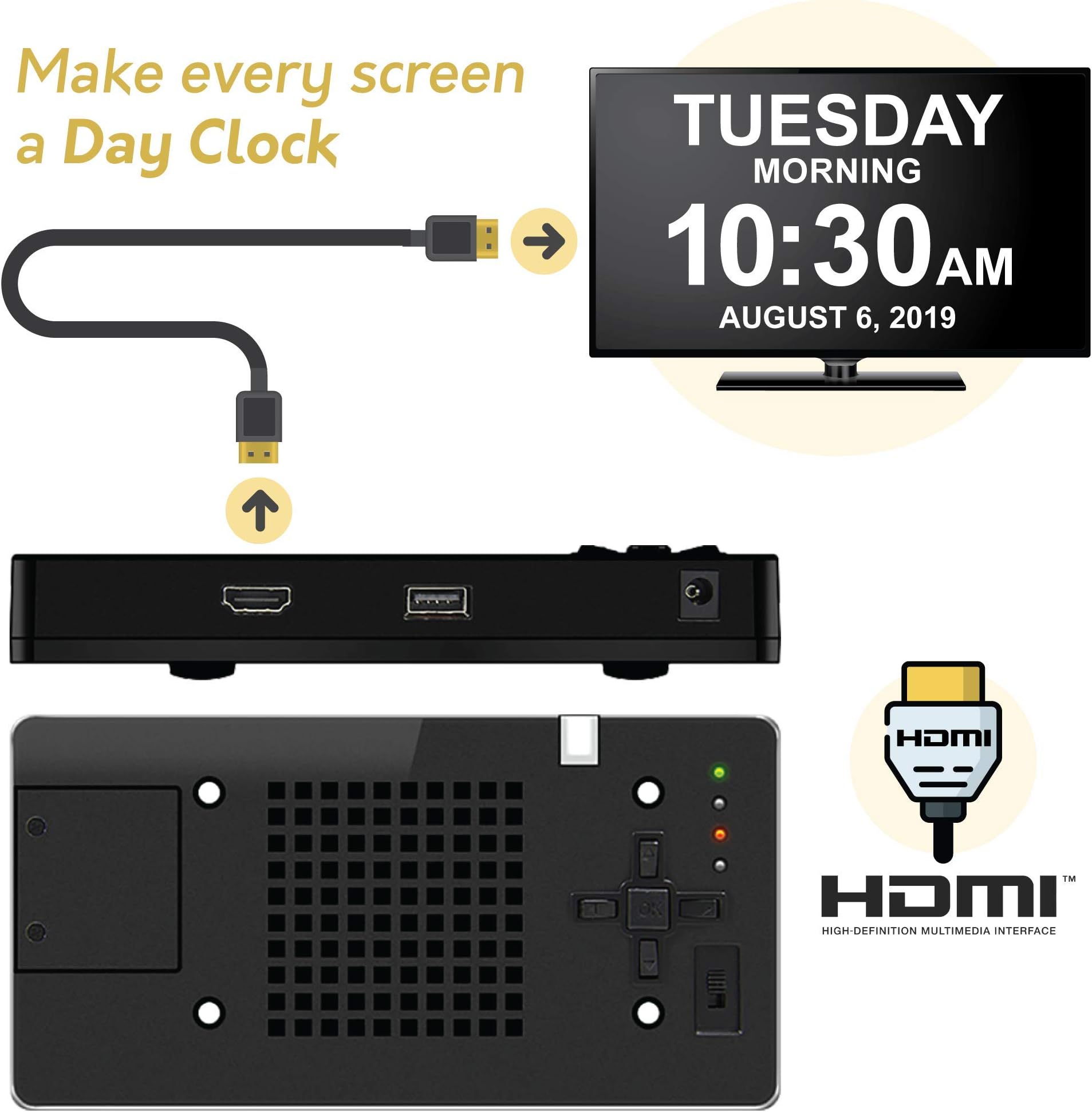 American Lifetime HDMI Day Clock - Bring The Day Clock to The Big Screen - Great for Lobbies & Common Area's at Assisted Living and Medical Centers Schools and Community Centers - 1 Year Warranty