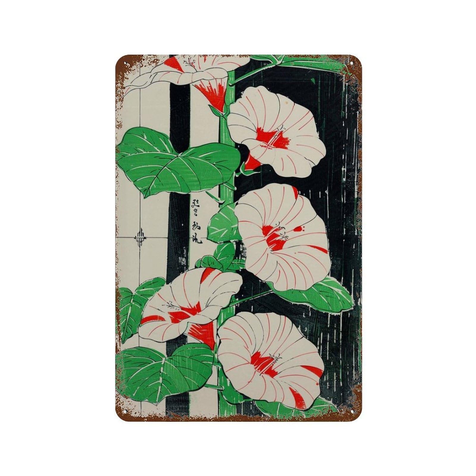 xiaoxiaoshen Japanese Botanical Morning Glory Flower Ukiyo Wall Decor Art Metal Tin Poster Modern Home Decor Art Home Bar Shop Decorations Vintage Sign 30x20cm