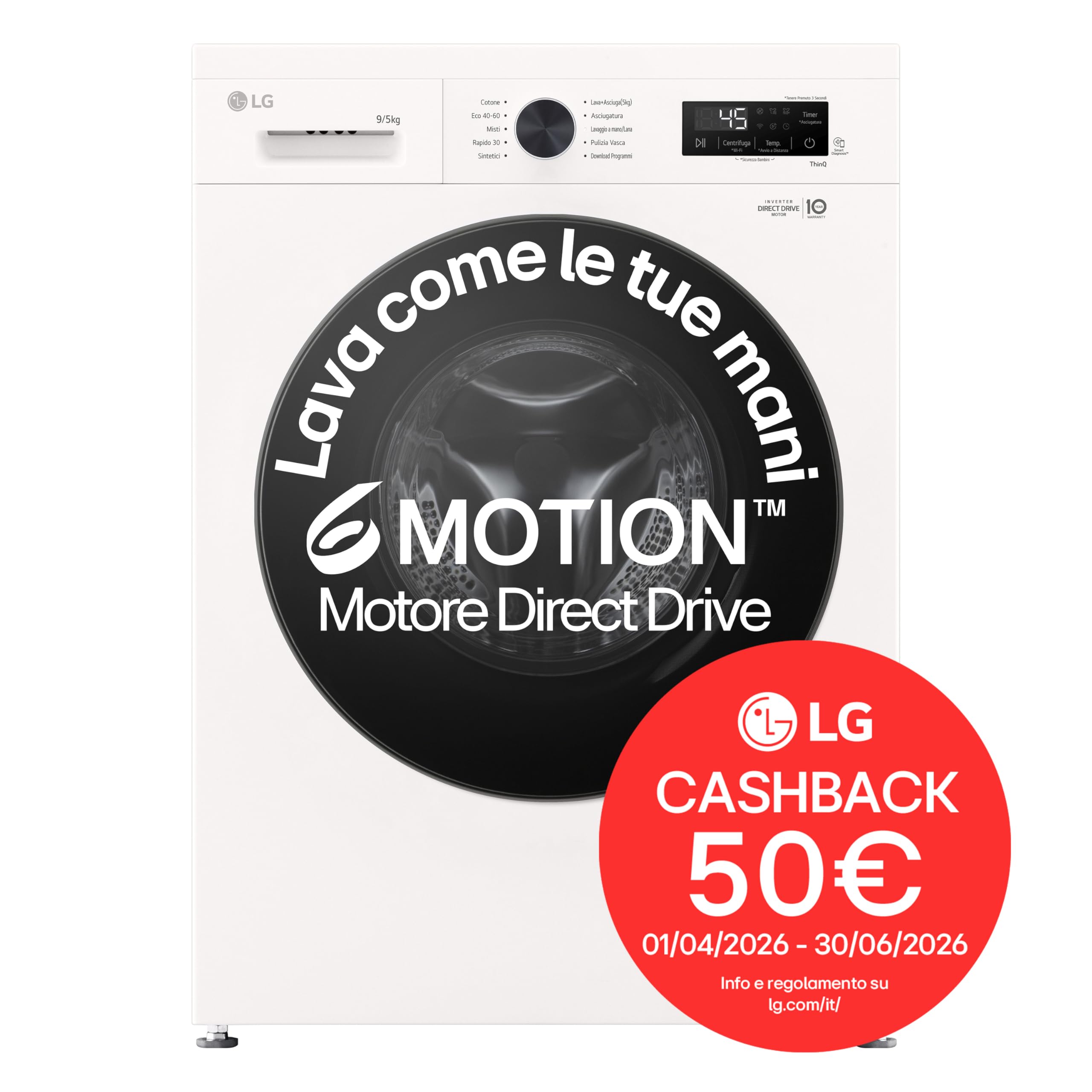 LG W4NX1095NWB Lavasciuga 9/5kg Serie X1, Lavatrice e Asciugatrice Insieme Classe A/E, 1400 Giri, Wi-Fi, Top Rimovibile, Vapore Allergy Care, Tecnologia 6 Motion Direct Drive, Bianca