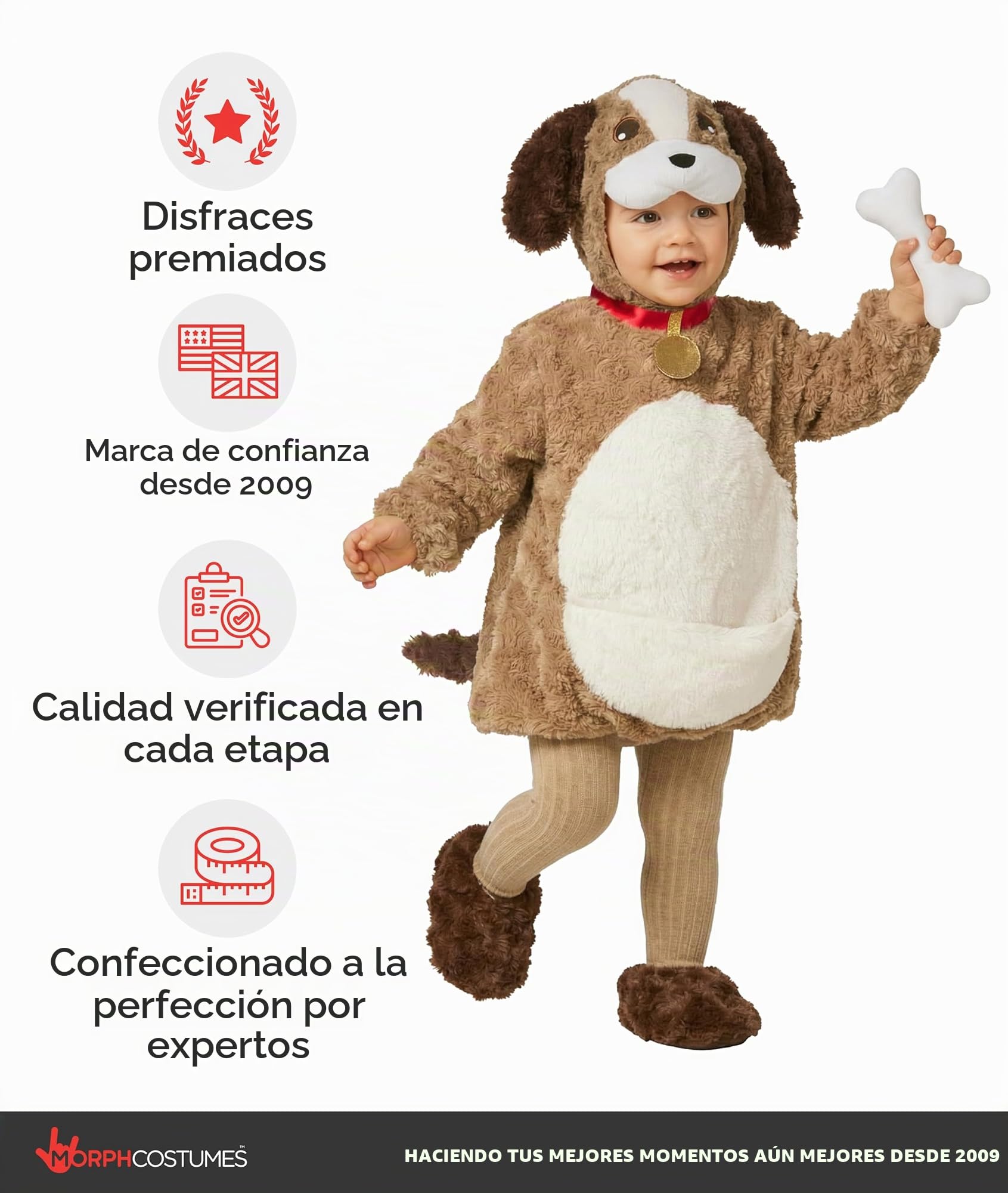 Morph Disfraz Perro Niño, Disfraz Cachorro Halloween Niño | Tabardo de Felpa, Capucha, Cola & Cubrezapatos, Diseño de Cachorro, Perfecto para Halloween, Ideal para Juegos de Rol