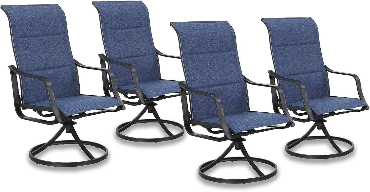 Festival Depot Patio Chairs Set of Outdoor Dining Chair Metal Swivel Armchairs with Textilene Fabric and High Back for Backyard Deck Garden (Blue, 4 pcs) : Patio, Lawn & Garden