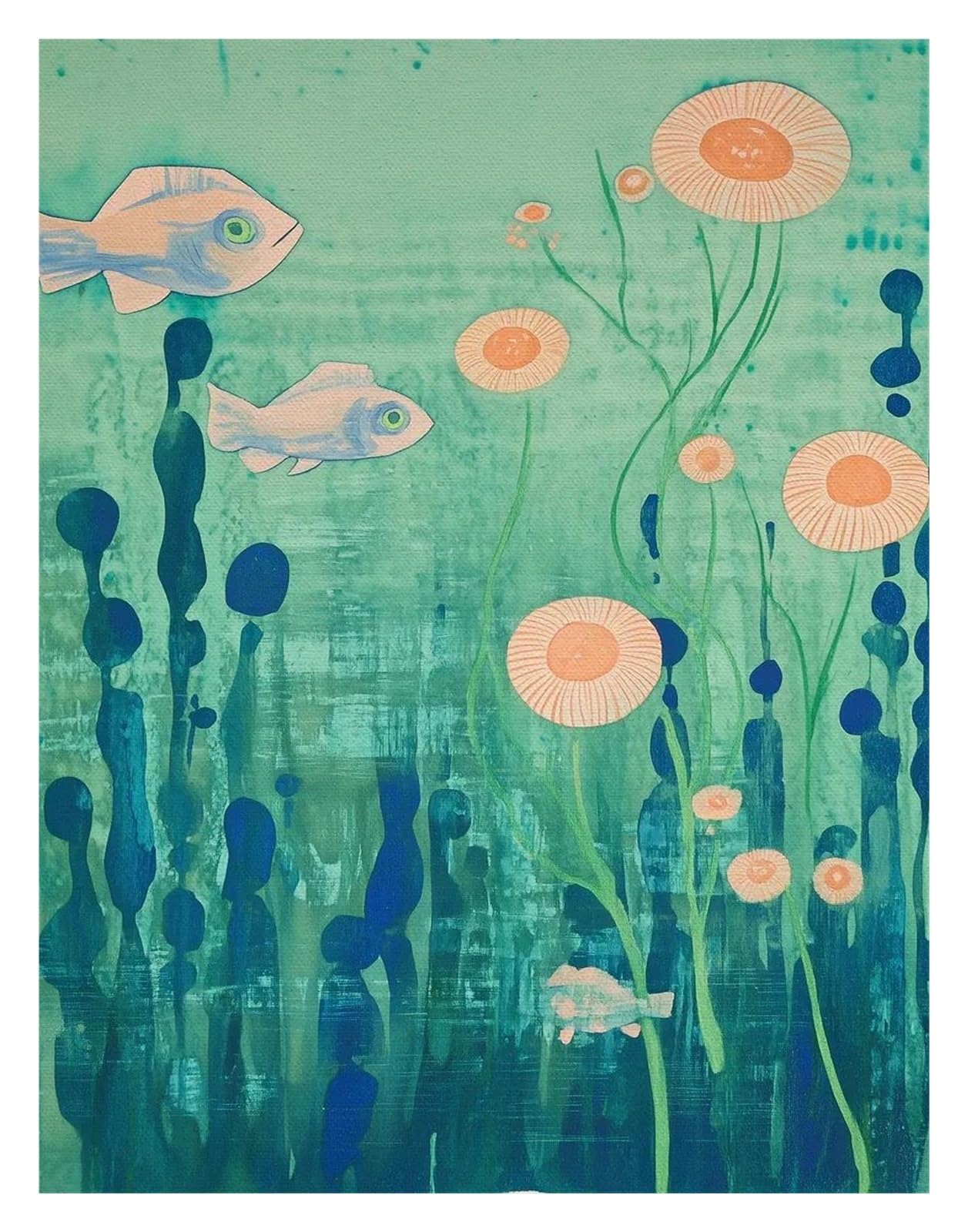Pósteres de peces azules en lienzo de 40x60cm para dar luz y elegancia marina
