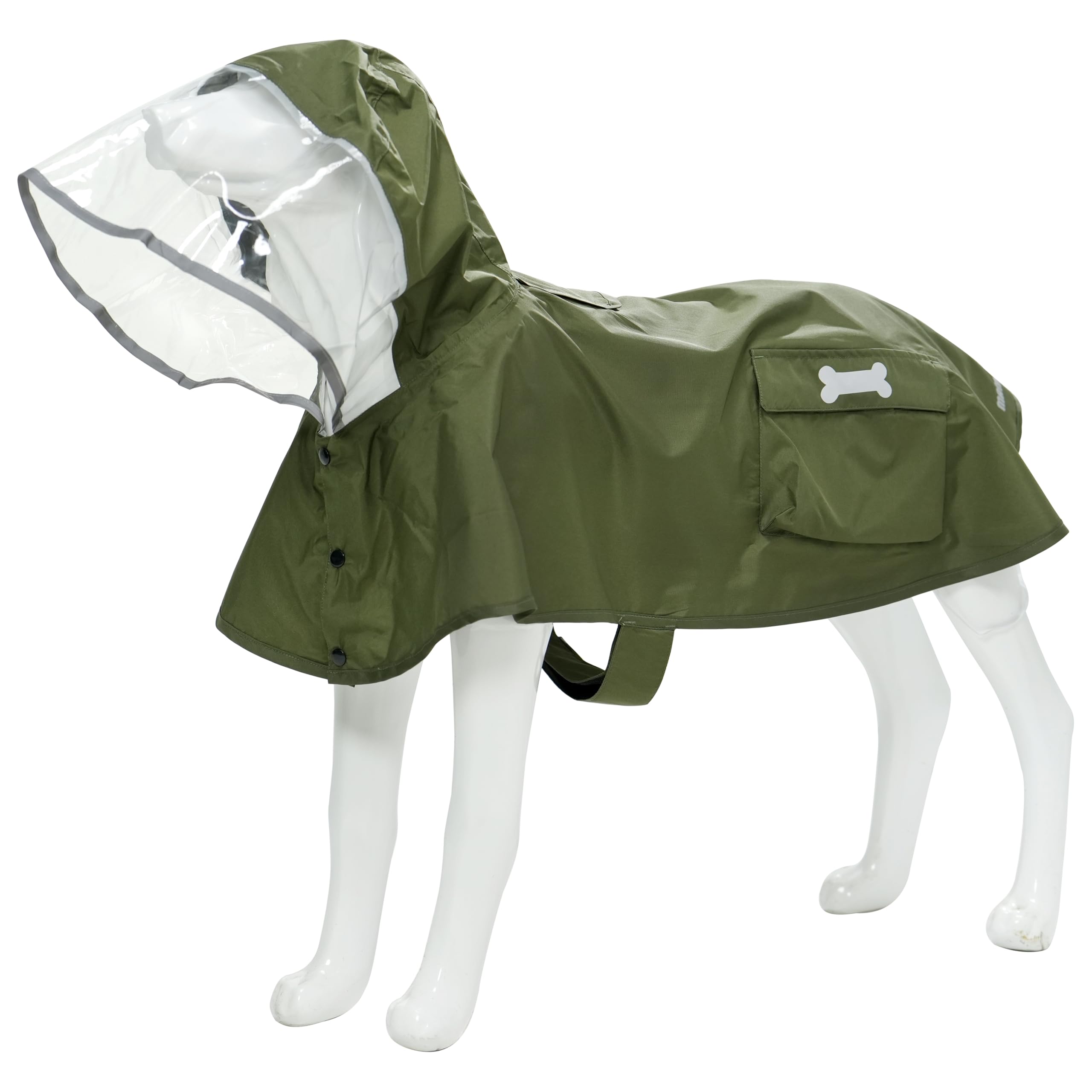 Waterproof Dog Raincoat, Adjustable Reflective Lightweight Pet Rain Clothes with Poncho Hood(Army Green, Large)