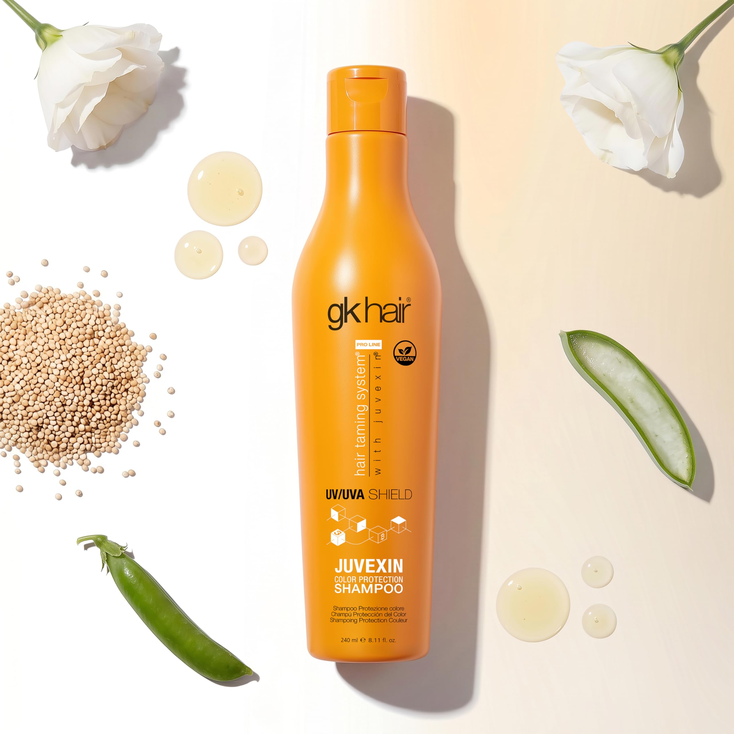 GK HAIR Global Keratin UV Color Shield Shampoo Limpieza profunda y protección contra el calor solar para cabello seco tratado encrespado sin sulfatos ni parabenos, tratamiento hidratante para rizados