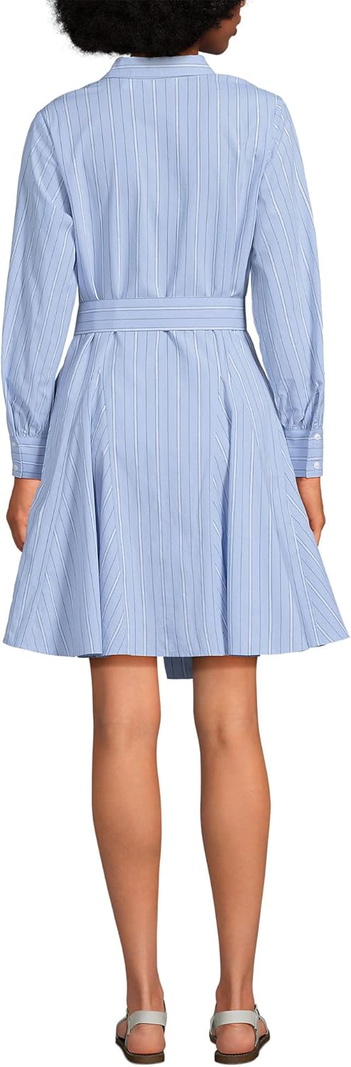 Lands' End Women's Poplin Button Front Dress with Godets