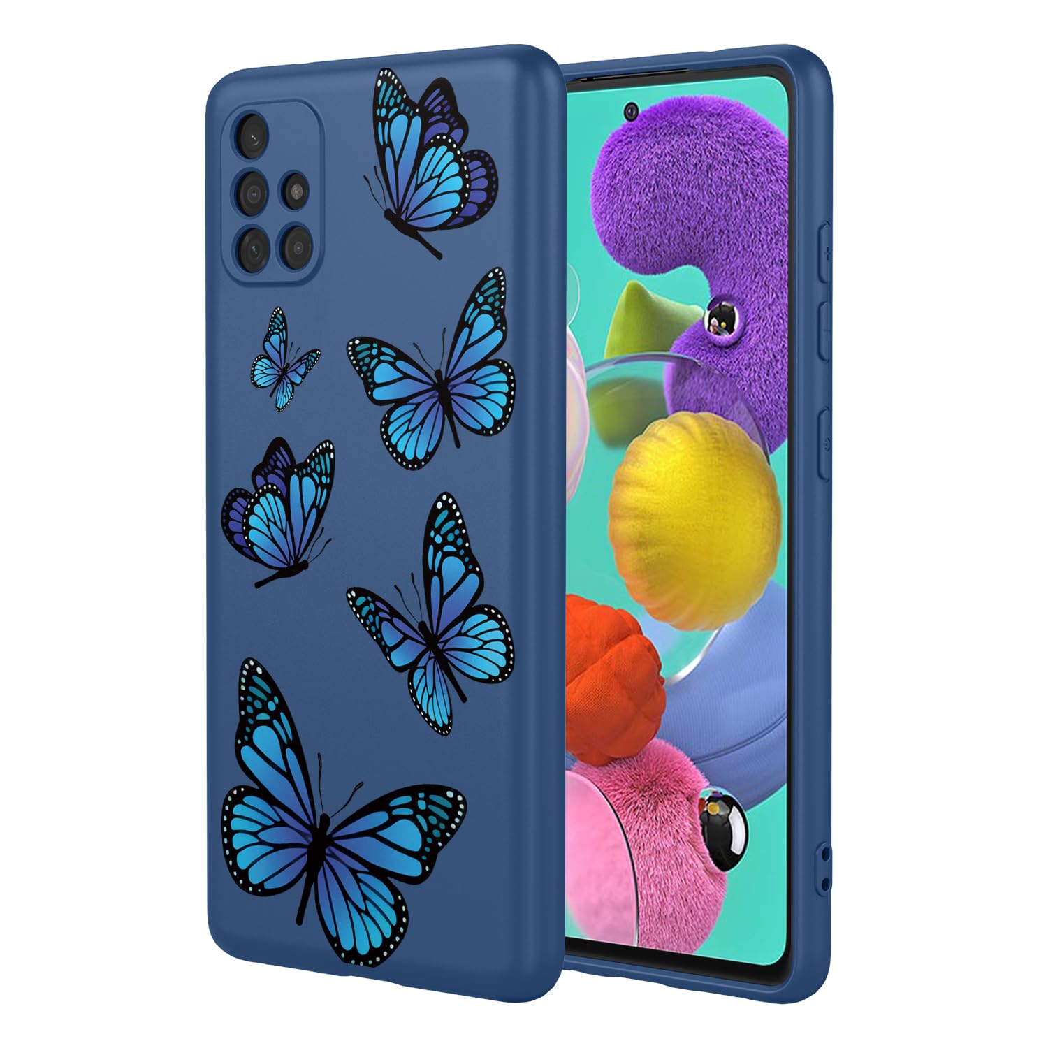 HTXWXJC Phone Case for Galaxy A51 4G Case, Samsung M40s SM-A515U Case Shockproof Flexible Bumper TPU Soft Case Butterfly Pattern Phone Cover for Samsung Galaxy A51 4G Blue Butterfly