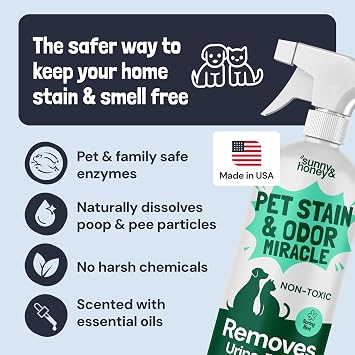 Sunny & Honey Carpet Cleaner Spray, Enzyme Pet Stain Remover, 32oz Mint