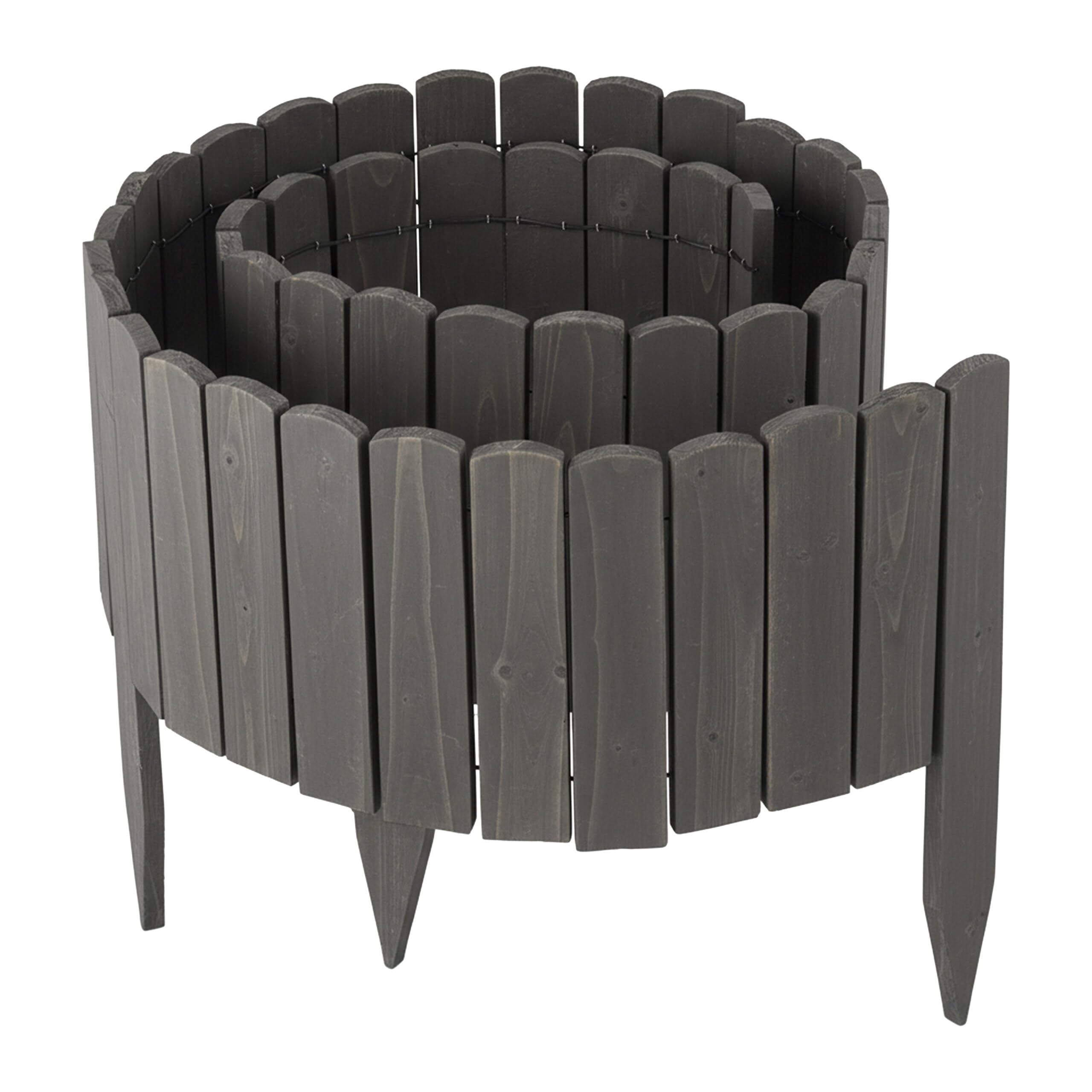 Relaxdays Flexible Flowerbed Edging, 200cm, Push-In Wood Fence, 30cm Height, Dark Grey