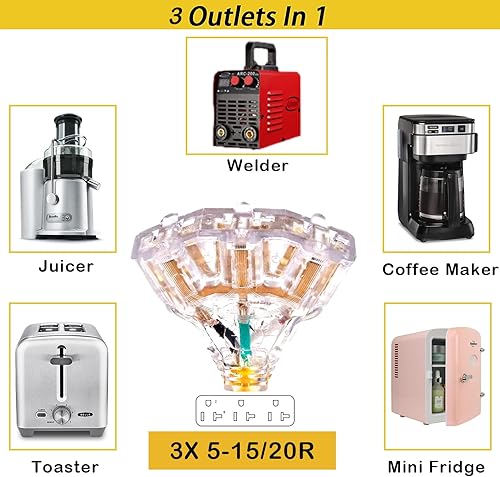 Miniatura 4 de Adaptador generador de 30 amperios a 1520 amperios - Cable de bloqueo, Nema L5-30P macho a 3X 5-20R hembra, toma de corriente doméstica de 1.5 pies