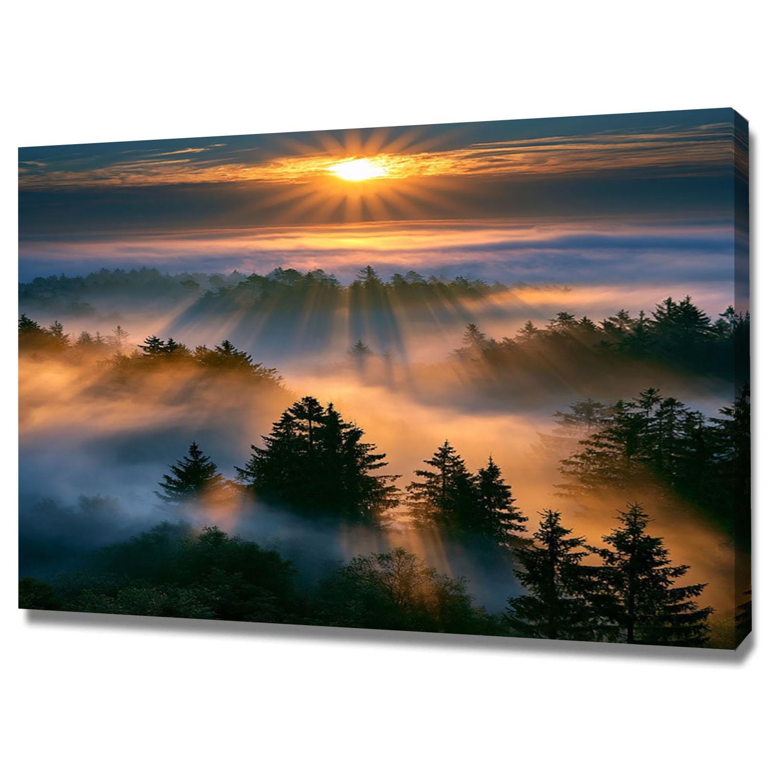 AMXBZC Grandes Cuadros Decoracion Salon Modernos Paisaje de árboles de niebla montañosa Pintura Lienzos Decor Cuadros Salón Pasillos Dormitorio Oficina（Oro-50x70cm Enmarcado