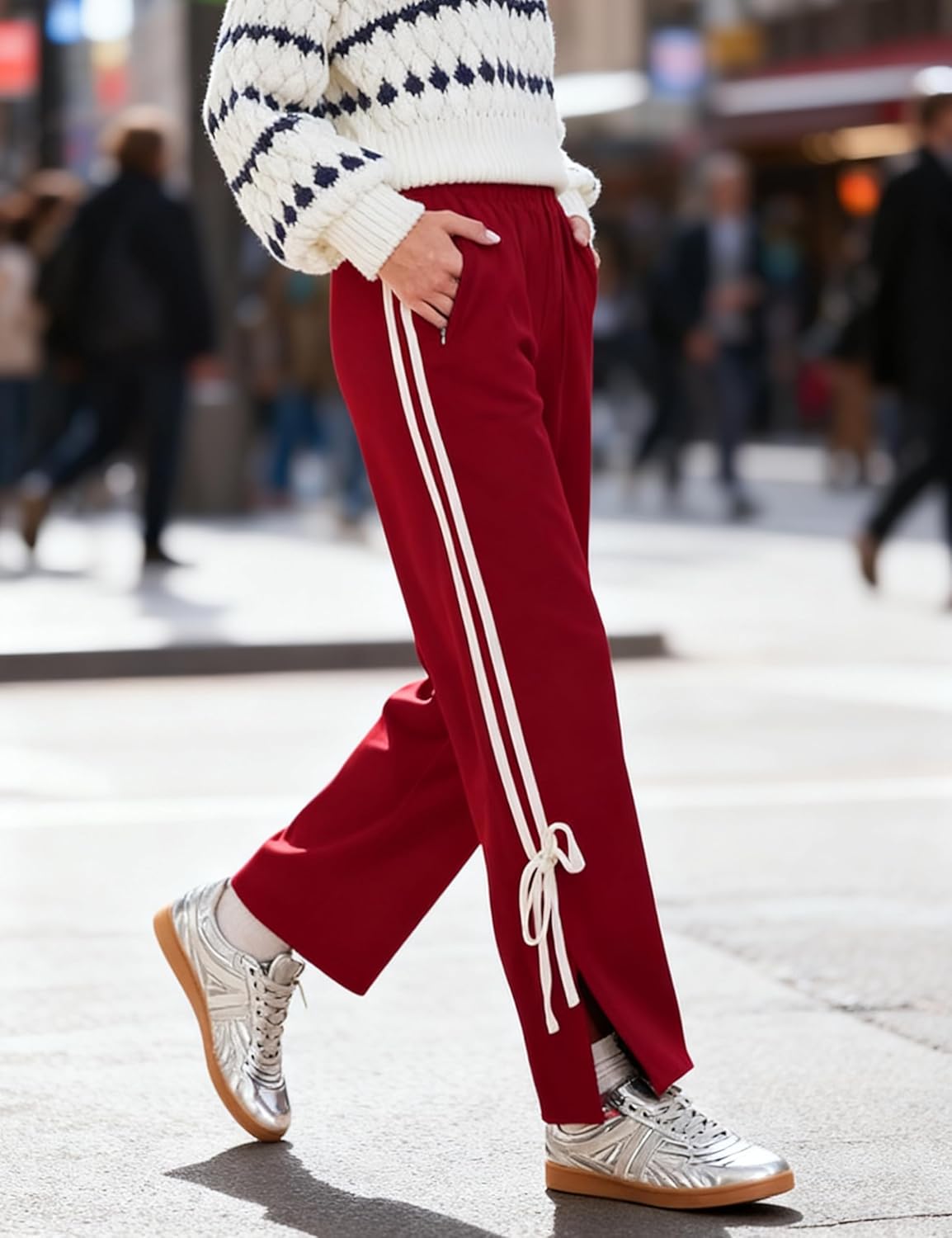 Women's Y2K Baggy Sweatpants Wide Leg Joggers Elastic Waist Striped Athletic Track Pants Lounge Casual Wear - Image 2