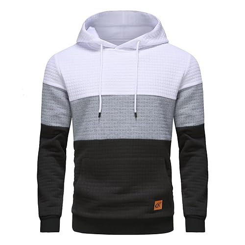 Men's Pullover Hoodies Plaid Jacquard Long Sleeve Drawstring Hipster Casual