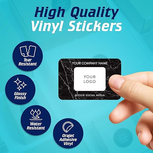 Vista 17 de DayStar Custom Signs & Design, Paquete de 60 calcomanías rectangulares personalizadas de vinilo personalizadas para logotipo de pequeñas empresas