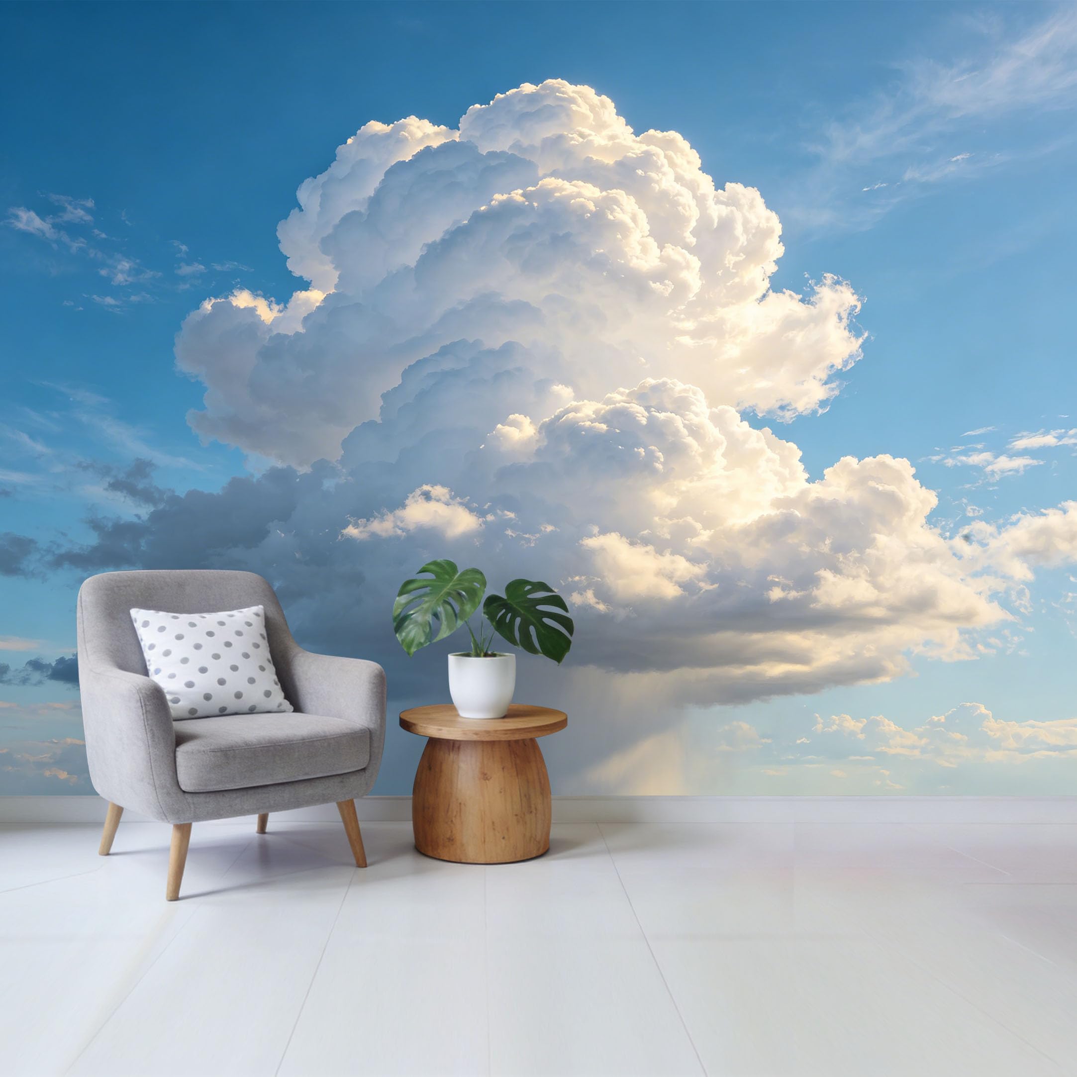 Custom Size Wall Mural Majestic Cumulus Clouds Blue Sky Scenic Landscape Removable Self Adhesive Fabric Home Wall Decor for Living Room Bedroom Bathroom