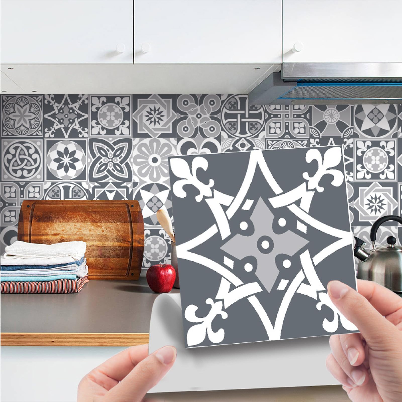 Piastrelle Adesive Cucina Modello Grigio Chiaro Pavimento pvc Adesivo Mobili Decorazioni Piastrelle Adesive Bagno Impermeabile Resistenza all'olio Mattonelle Adesive