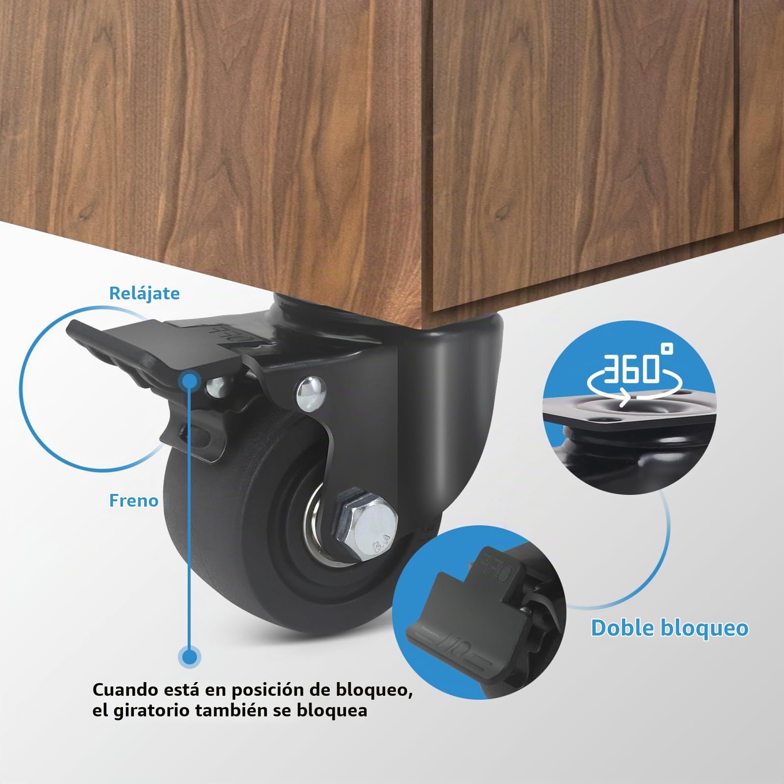 Ruedas para Muebles Pesados con Freno, 75MM Ruedas Giratorias, 4 Rueda Pivotantes Grandes Carga de 2000KG, Silencioso y Resistente Nylon Ruedas de Placa Industriales