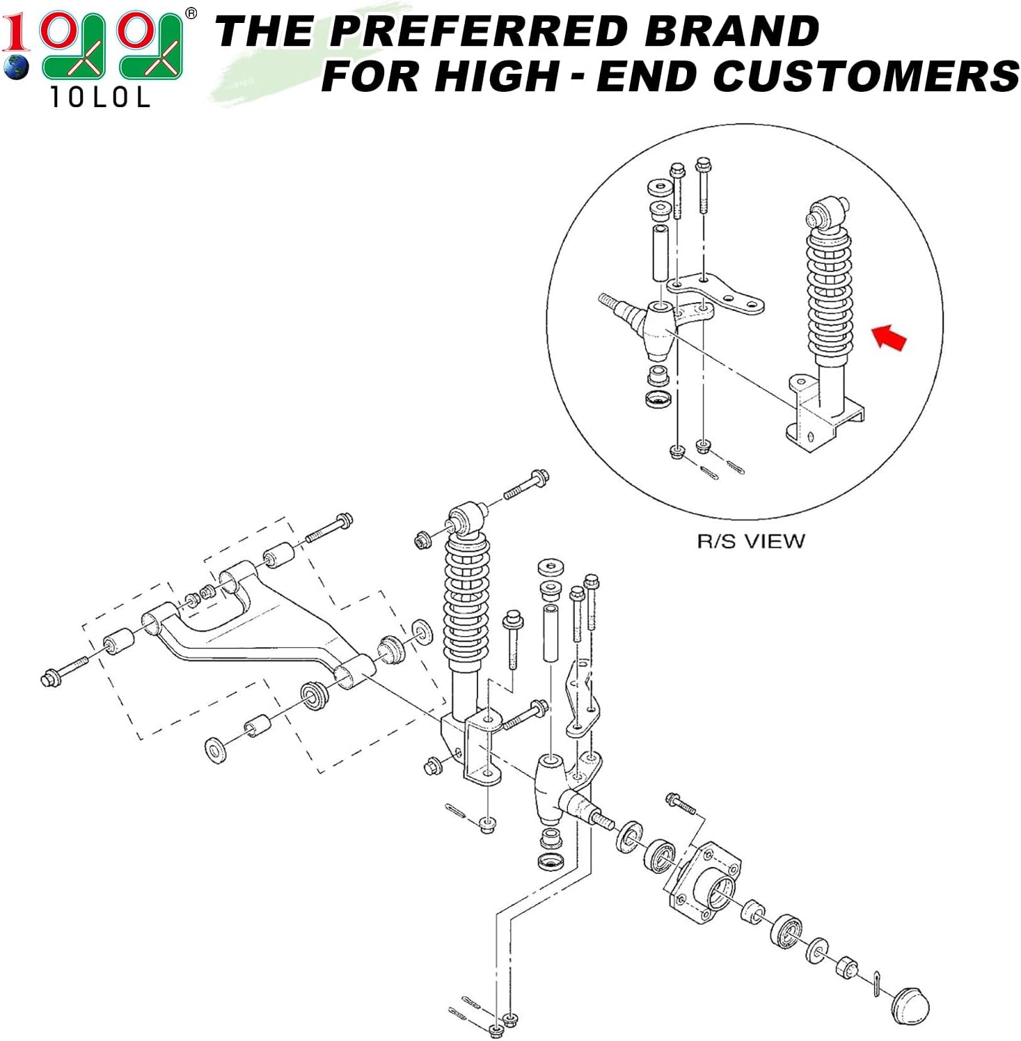 10L0L Front Shocks Absorbers Assembly Kit for Yamaha G29 Drive Gas and Electric Golf Cart 2007-2016, Passenger and Driver Side, Replace OEM JW2-F3390-00 JW2-F3350-00